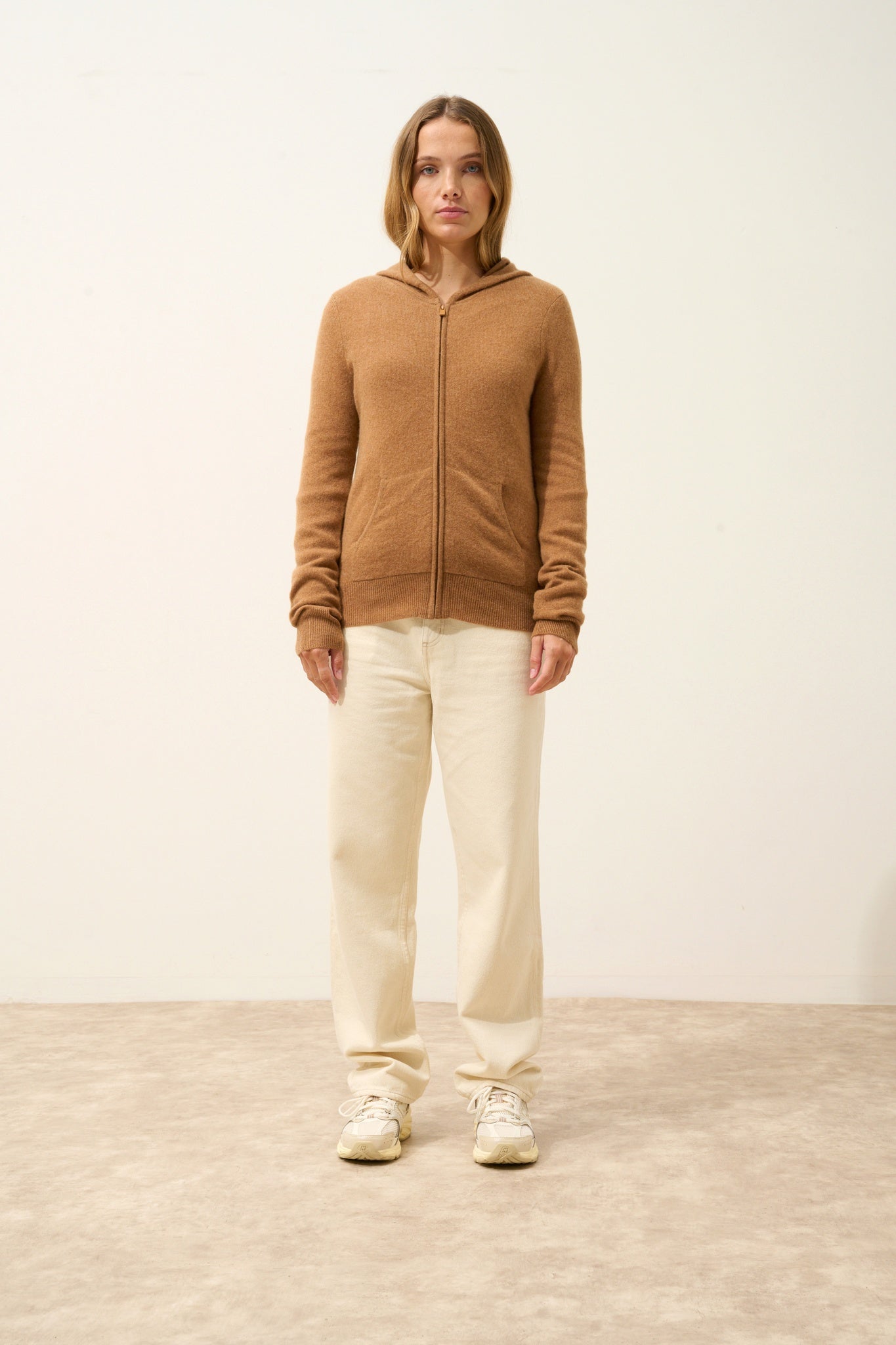 DEBBIE hazelnut hooded zip-neck cardigan