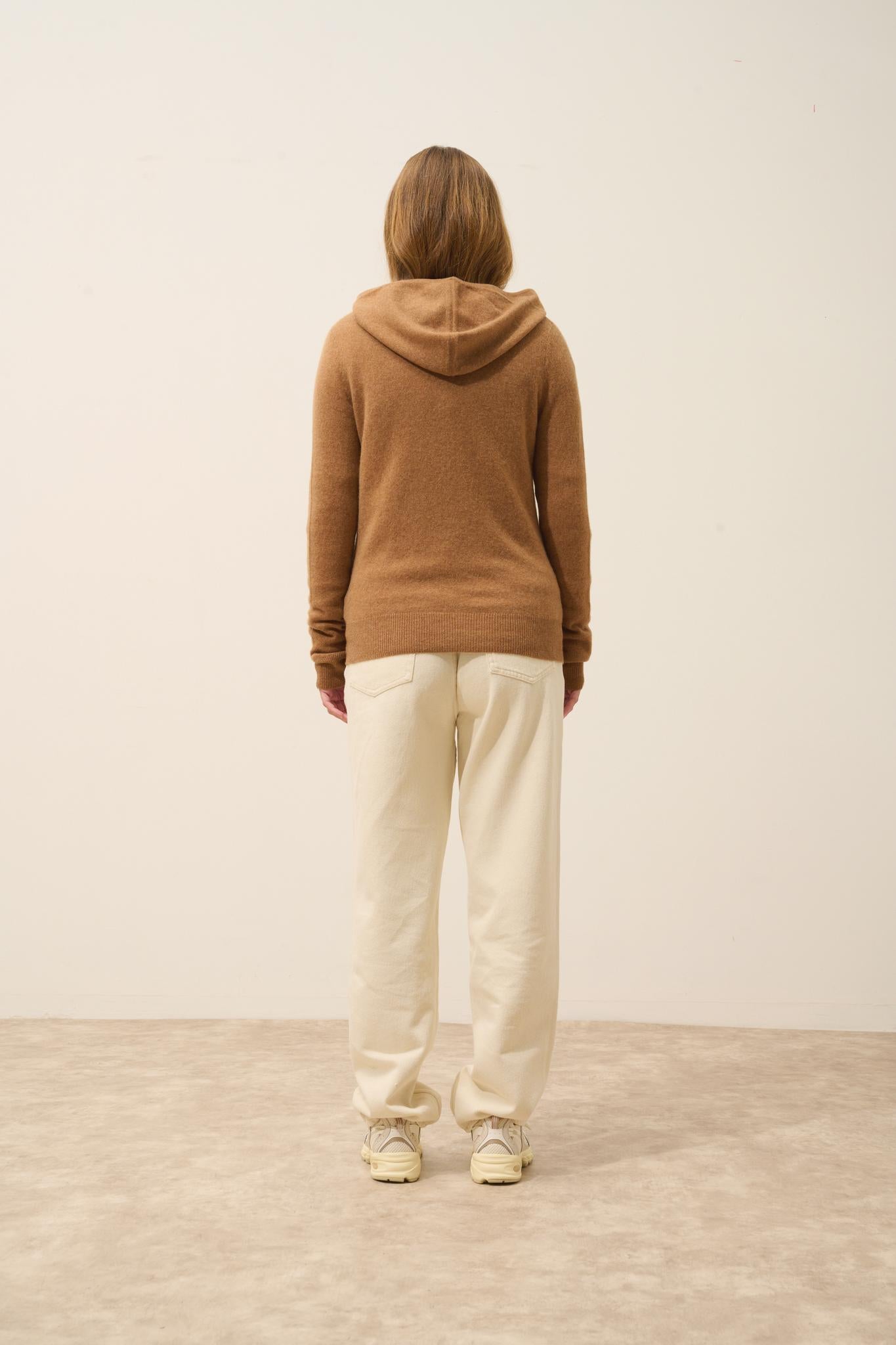 DEBBIE gilet col zippé capuche noisette