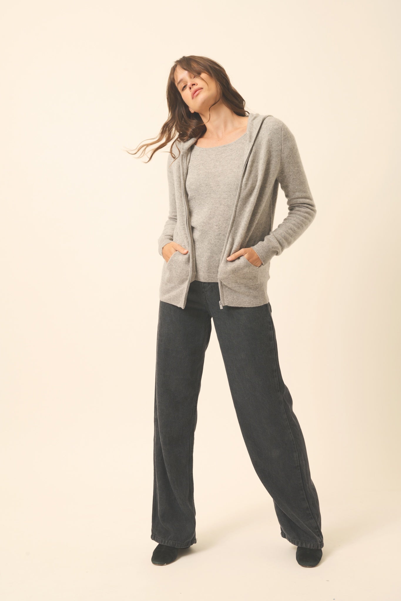 DEBBIE zip-up hooded cardigan with cloud print