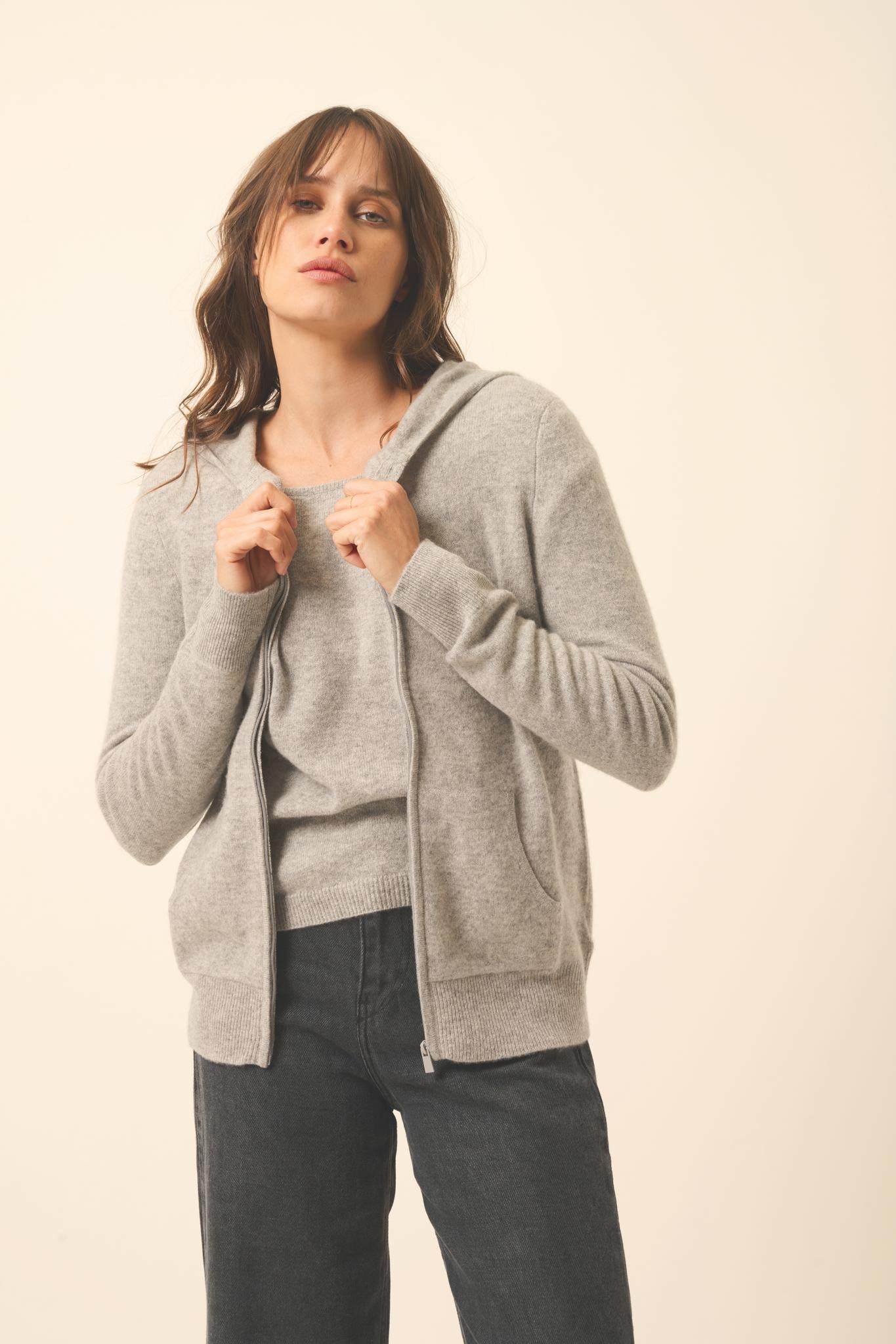 DEBBIE gilet col zippé capuche nuage chiné