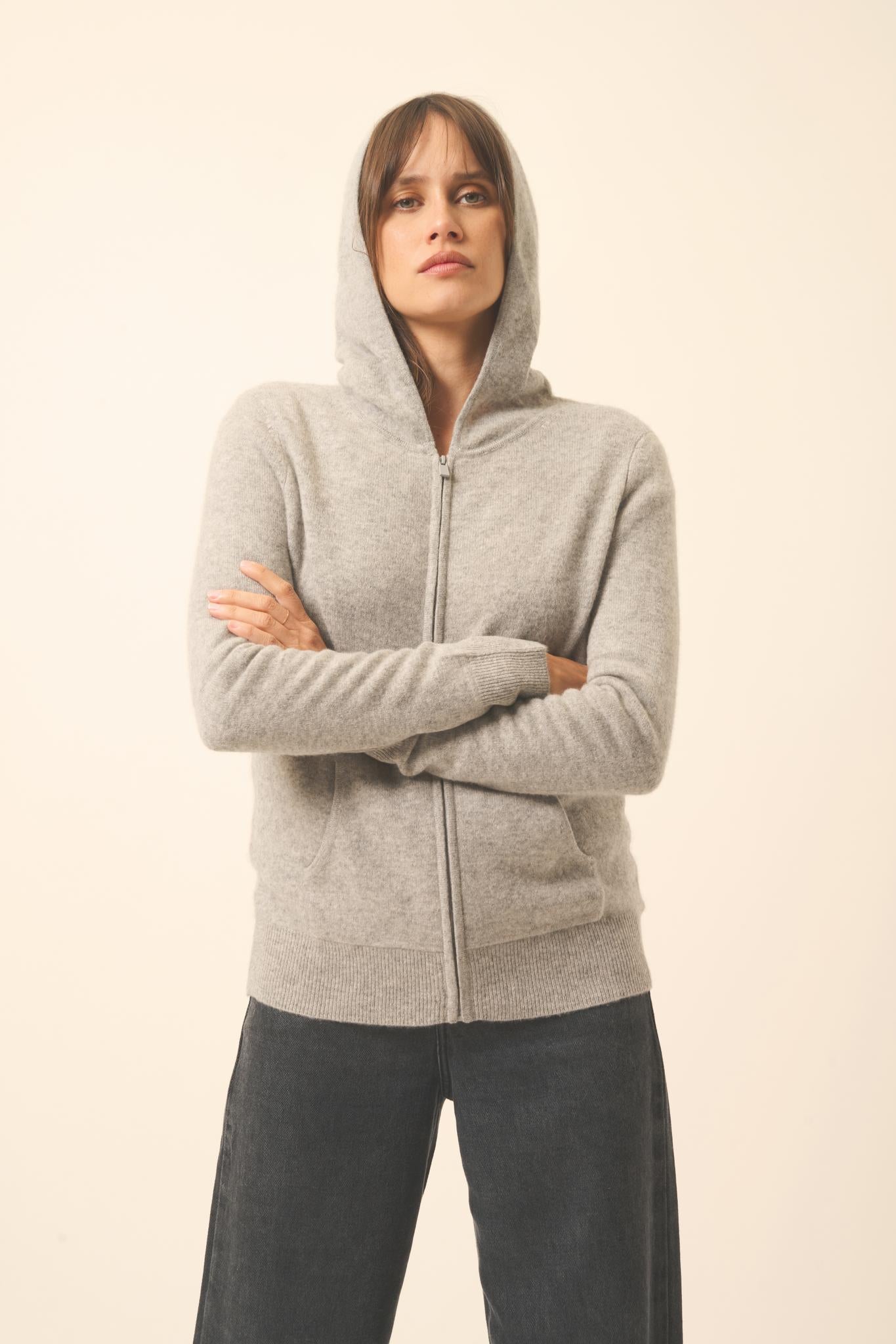 DEBBIE gilet col zippé capuche nuage chiné