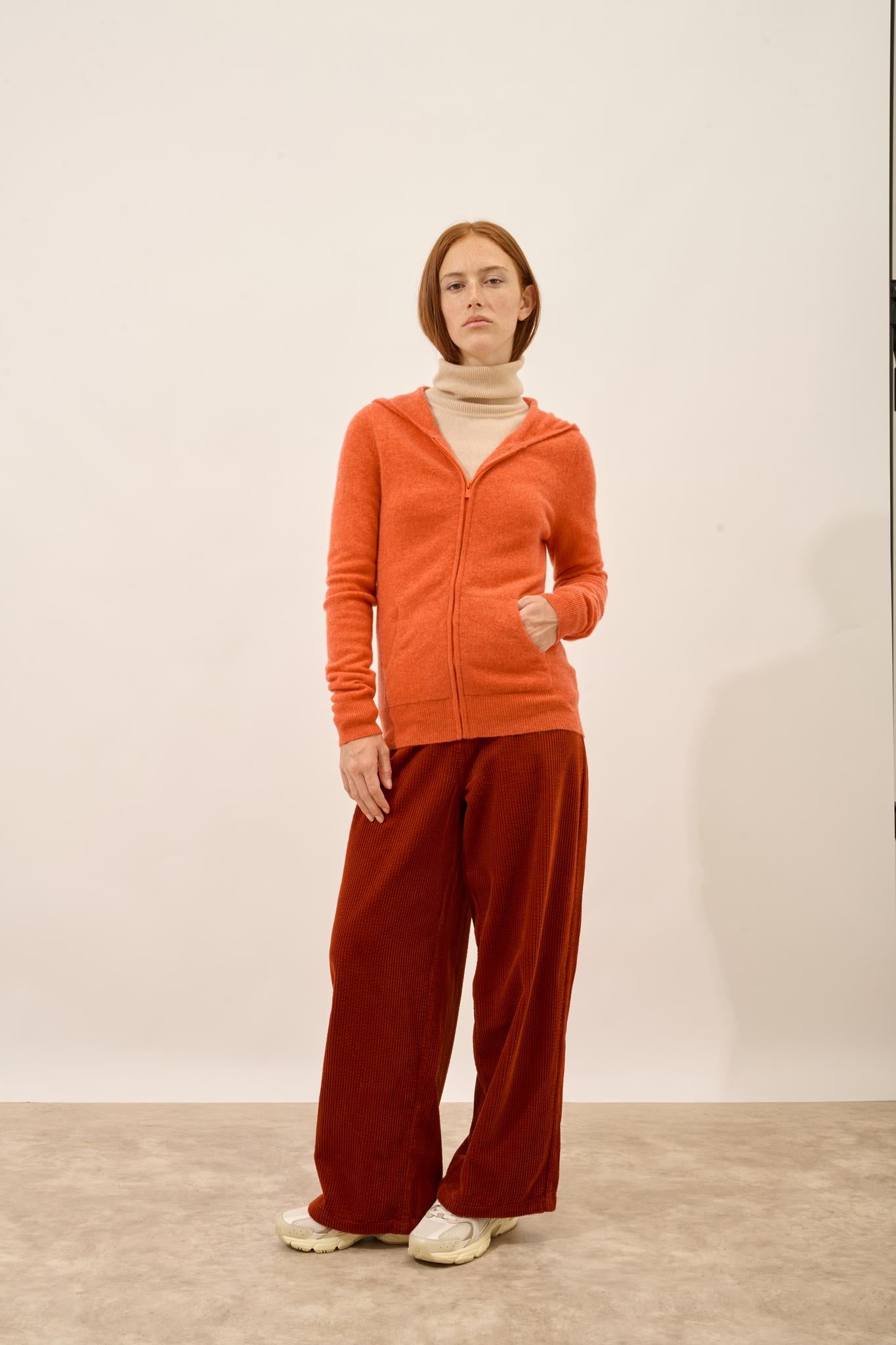 DEBBIE orange mottled hooded zip-neck cardigan