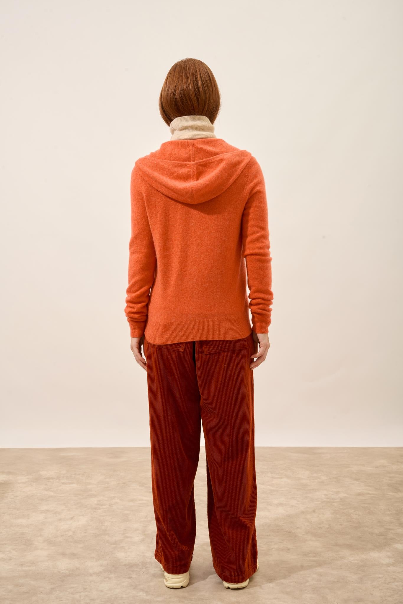DEBBIE orange mottled hooded zip-neck cardigan