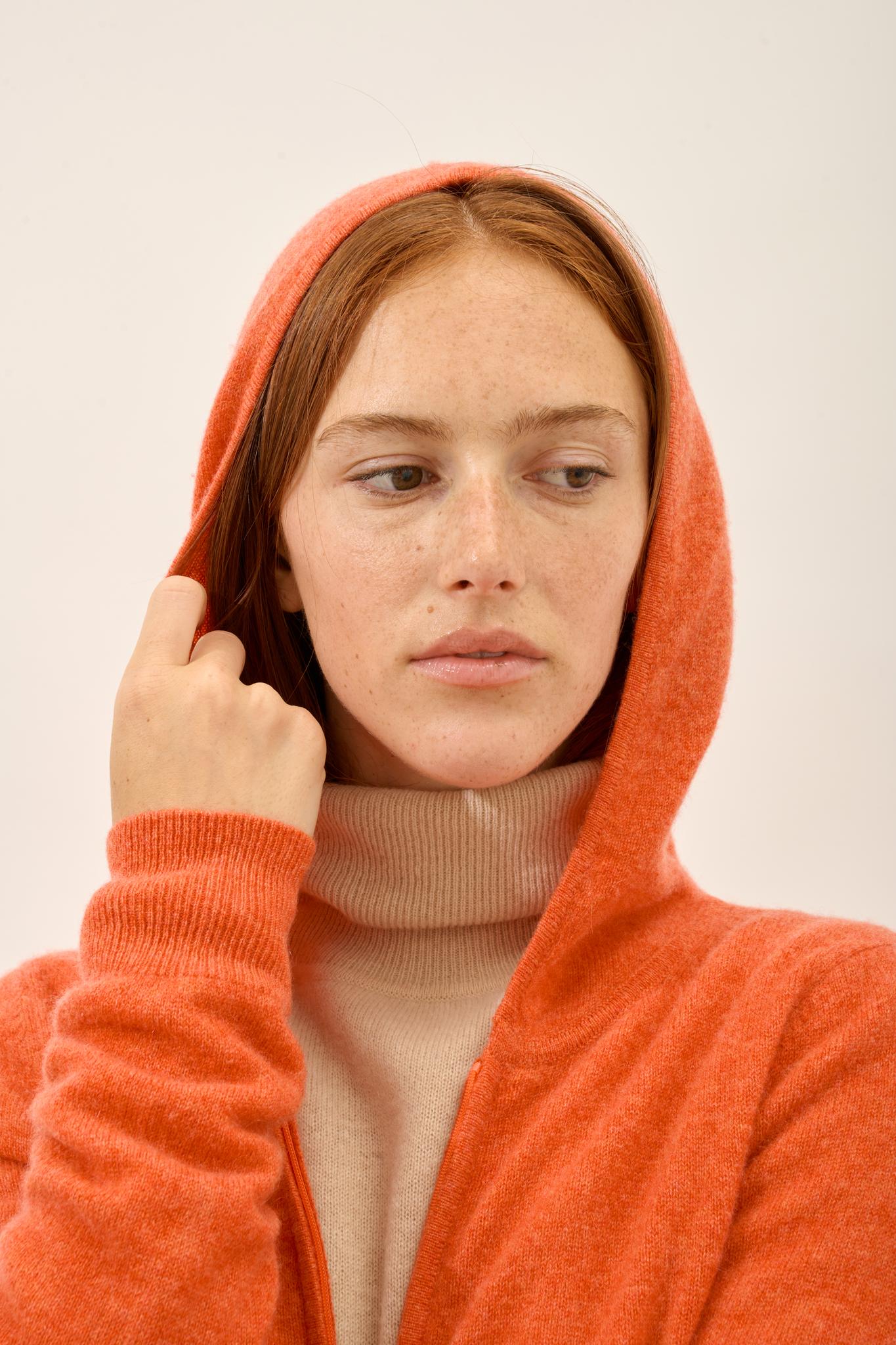 DEBBIE orange mottled hooded zip-neck cardigan