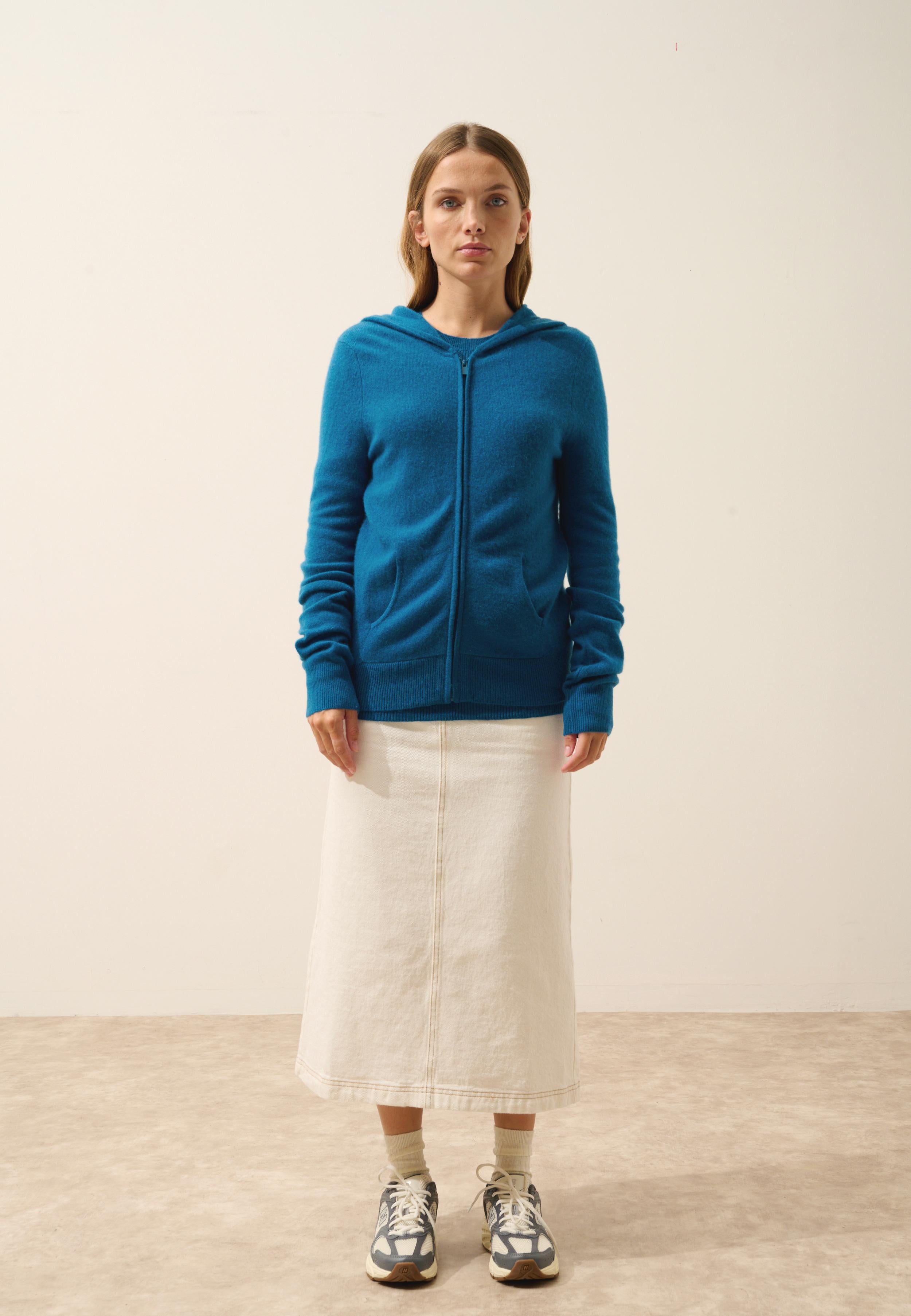 DEBBIE gilet col zippé capuche paon