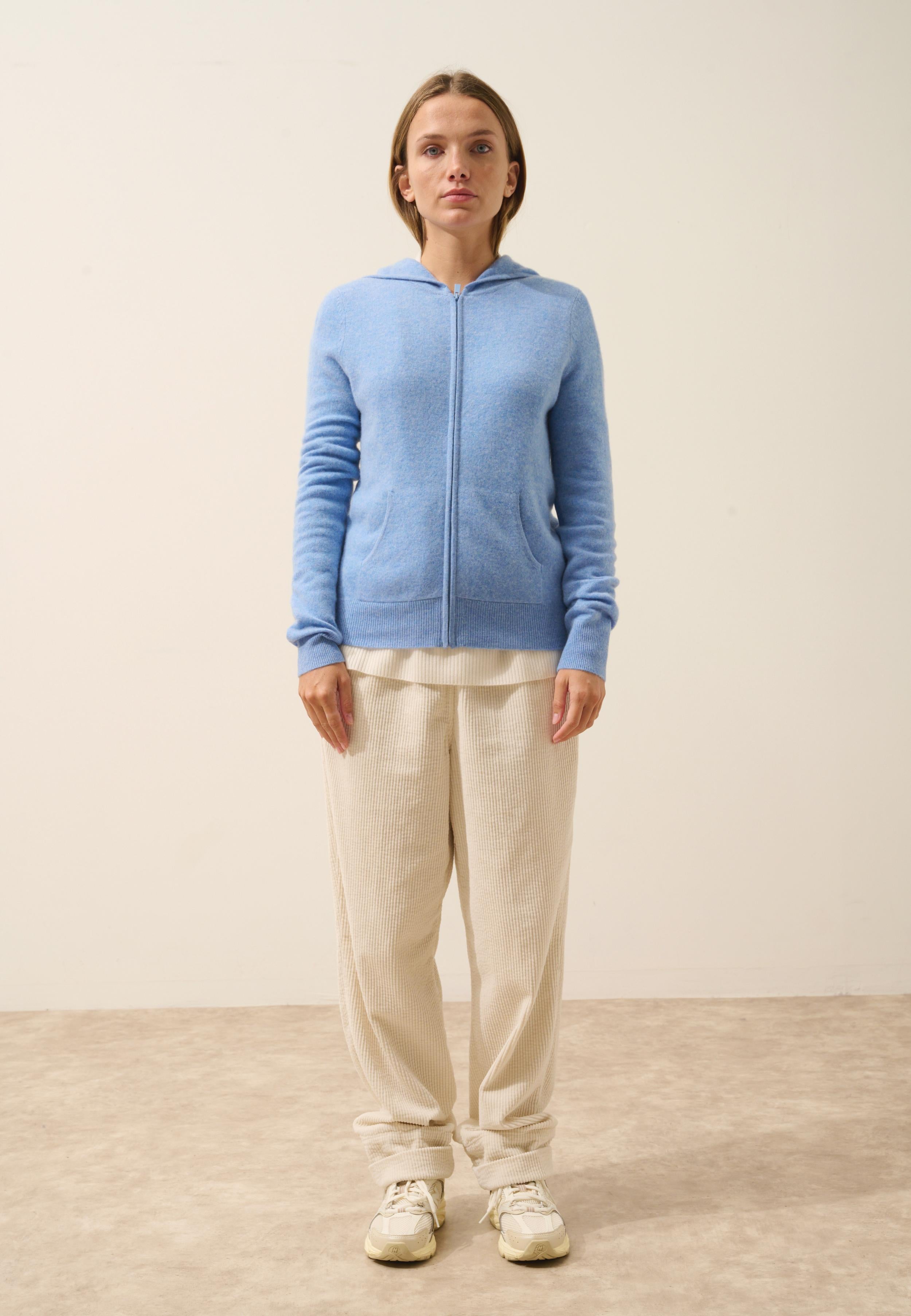 DEBBIE gilet col zippé capuche sky
