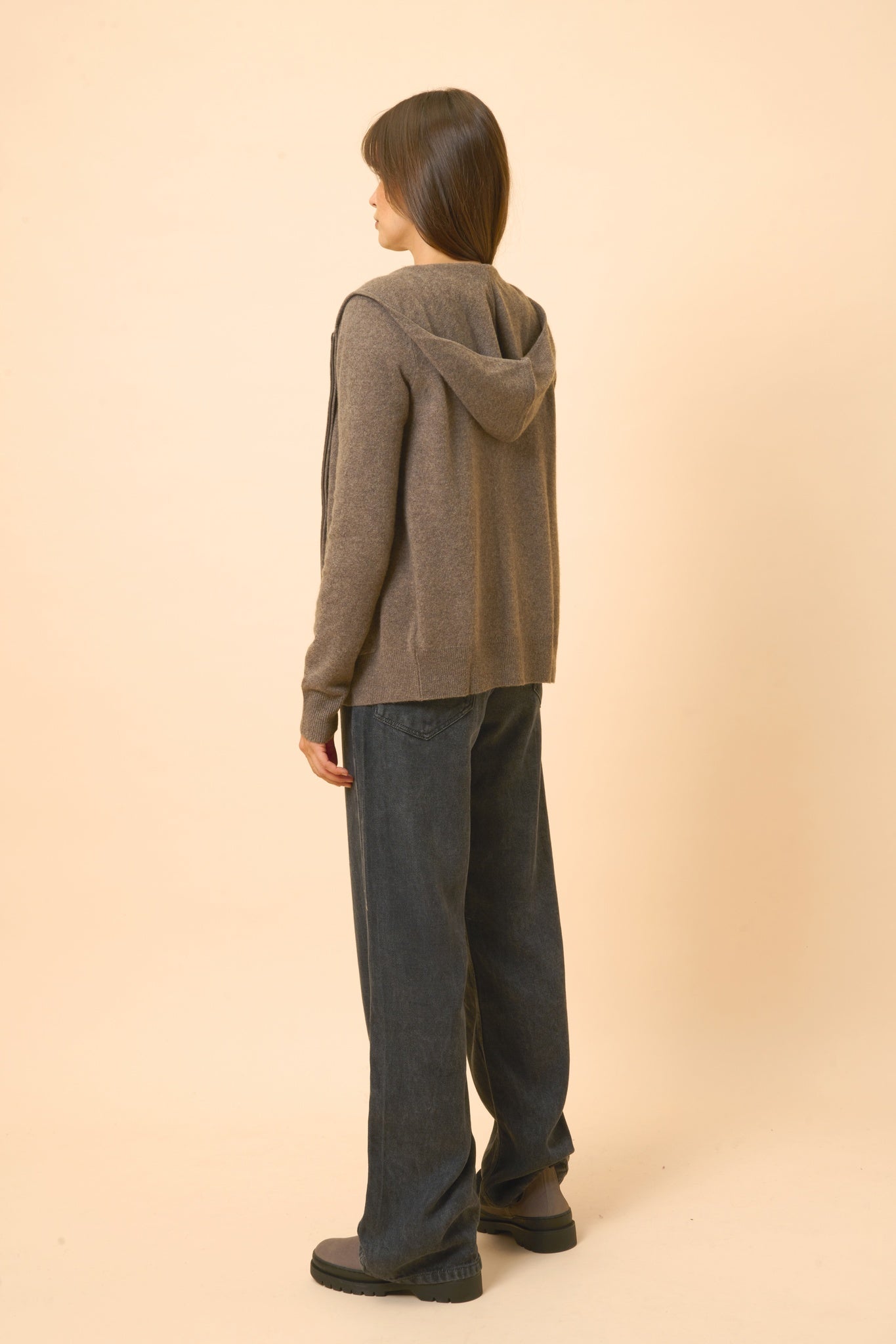 DEBBIE gilet col zippé capuche taupe chiné