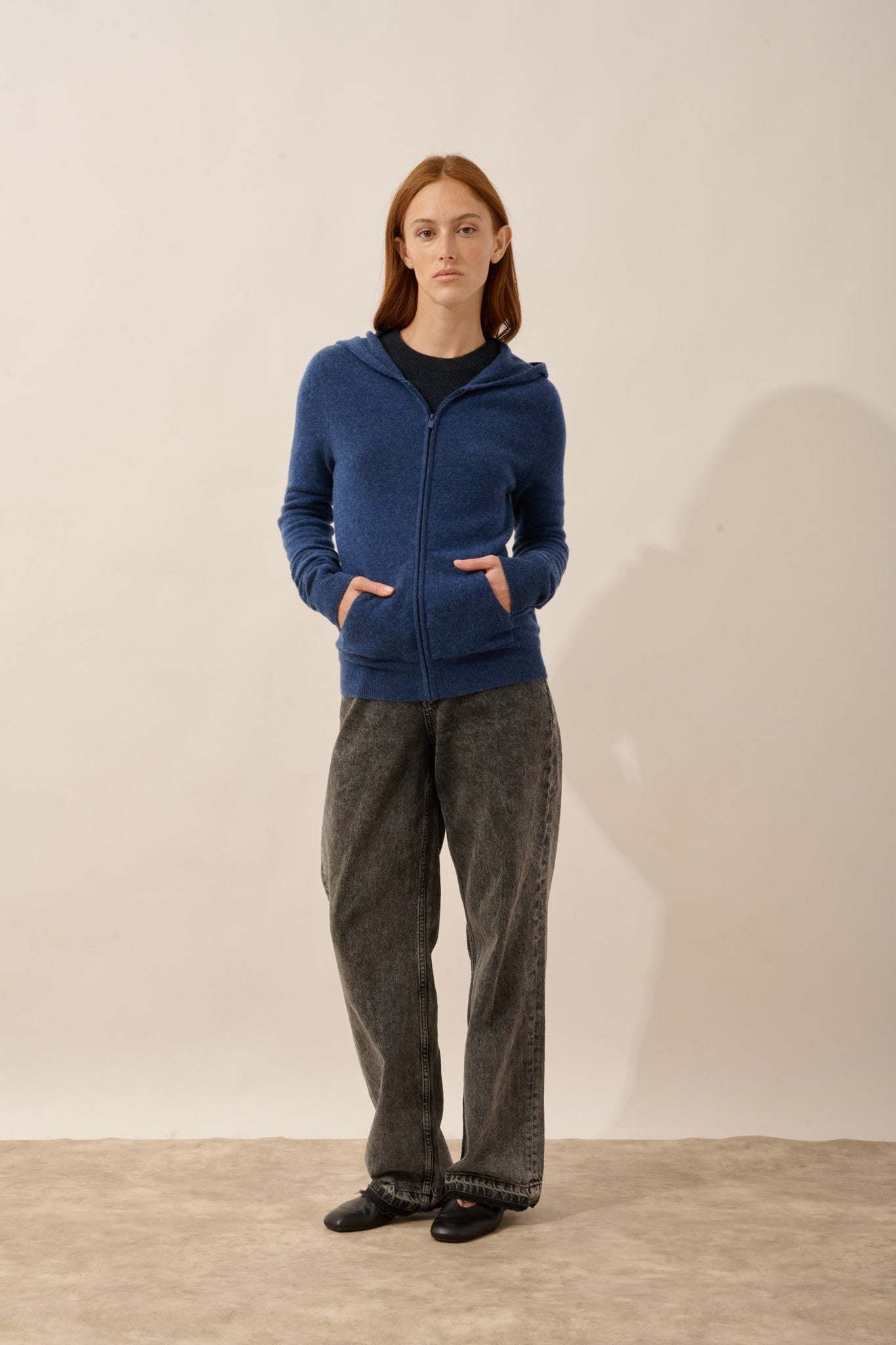 debbie gilet zippé capuche ocean chiné 100% cachemire