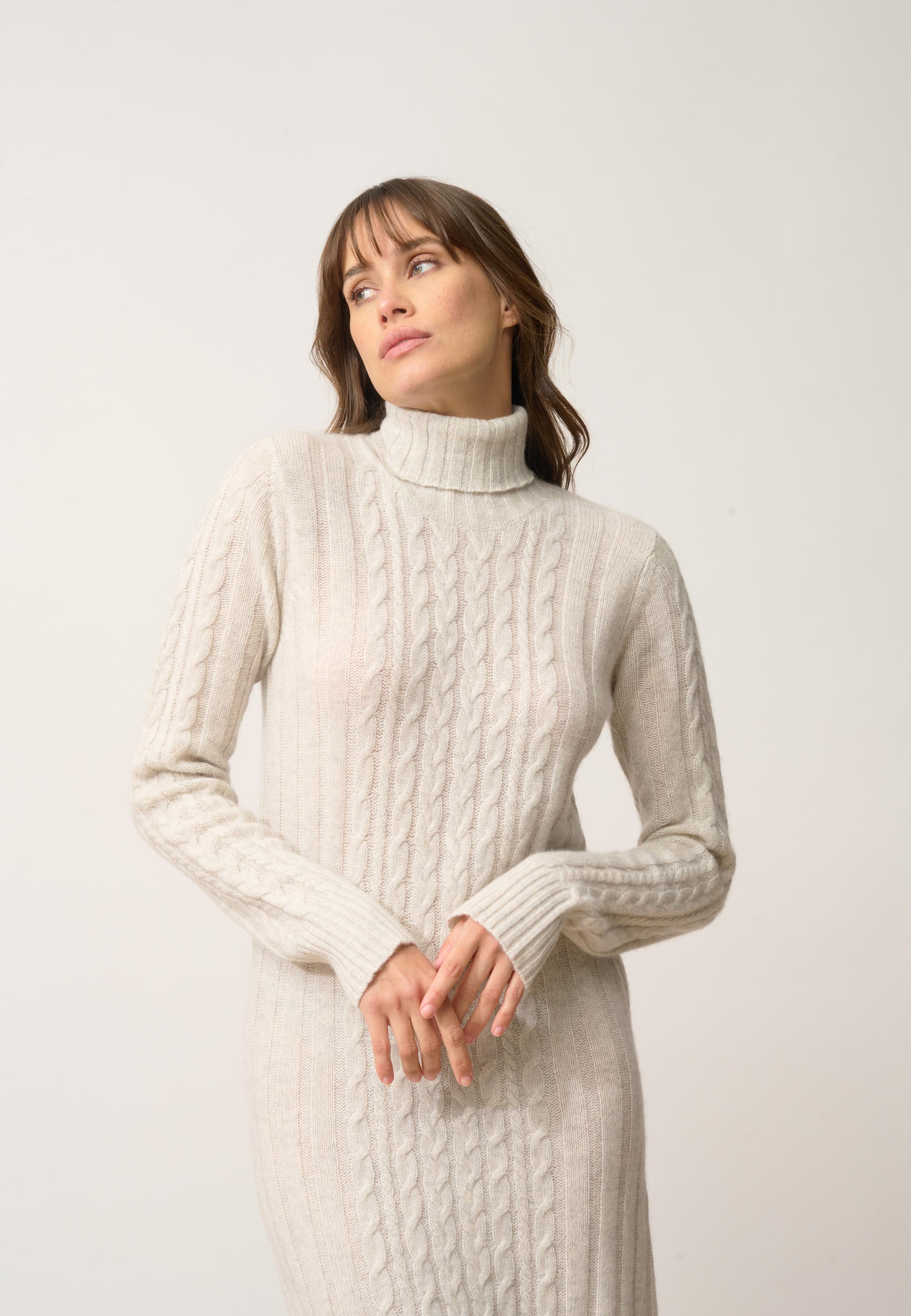DOLKAR robe col roulé gris clair chiné
