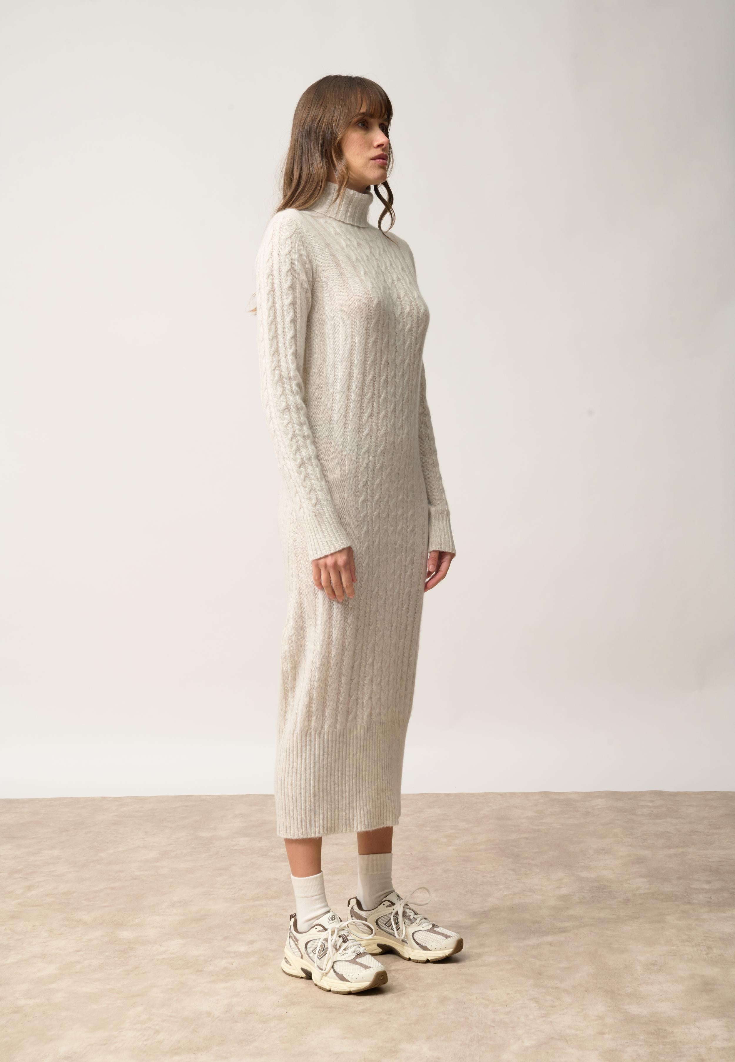 DOLKAR robe col roulé gris clair chiné
