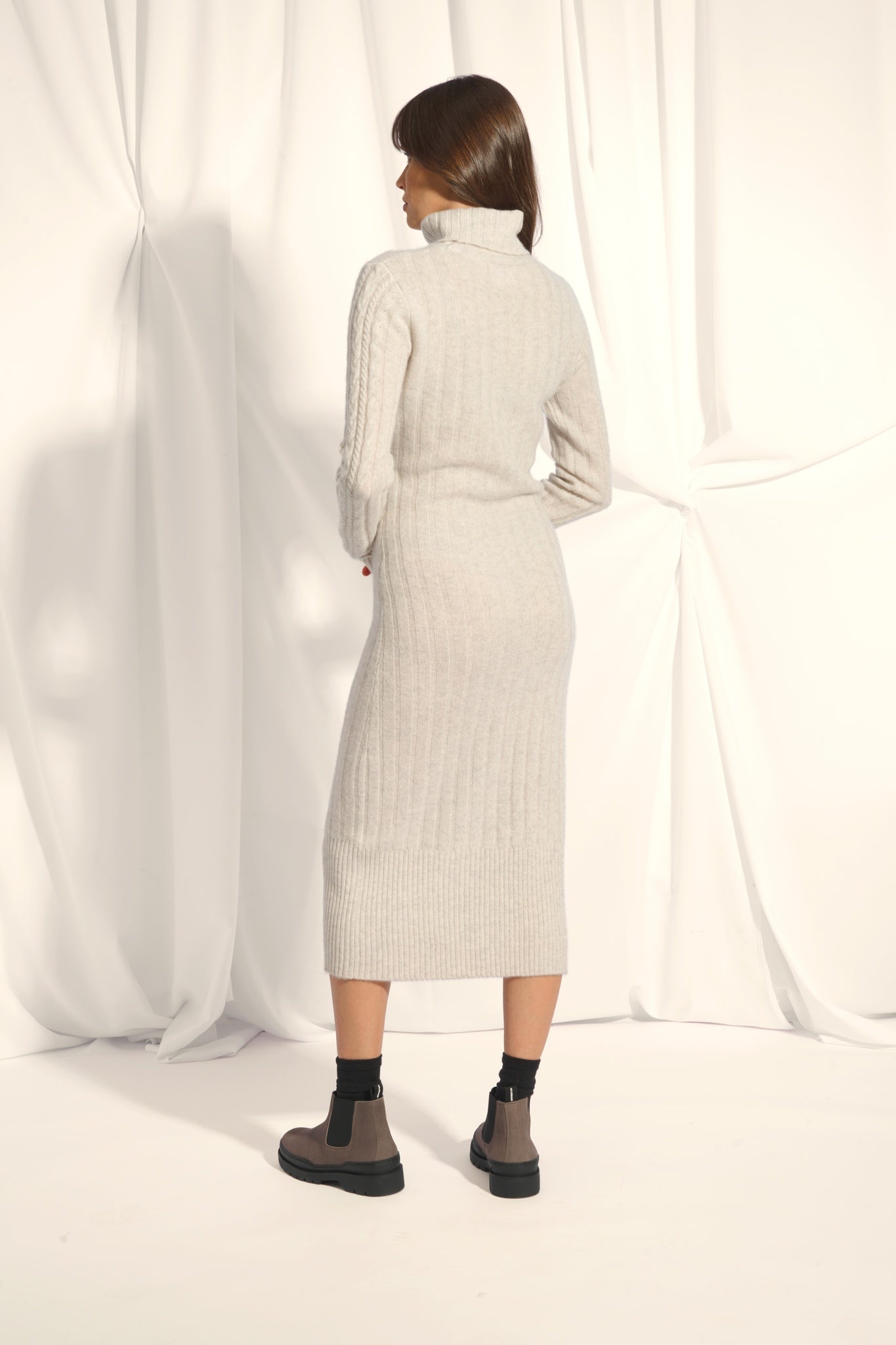 DOLKAR pearl grey turtleneck dress