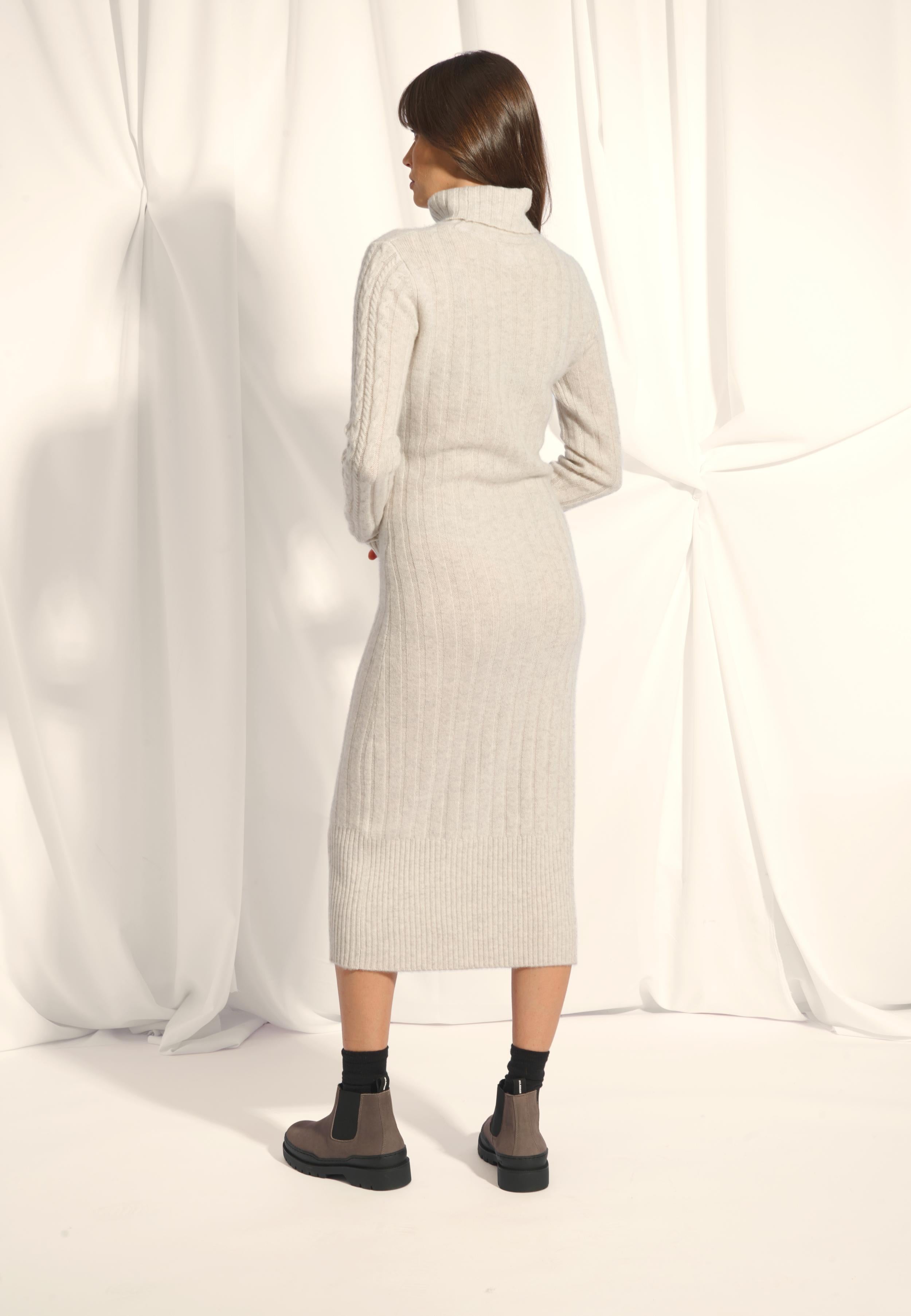 DOLKAR robe col roulé gris perle chiné