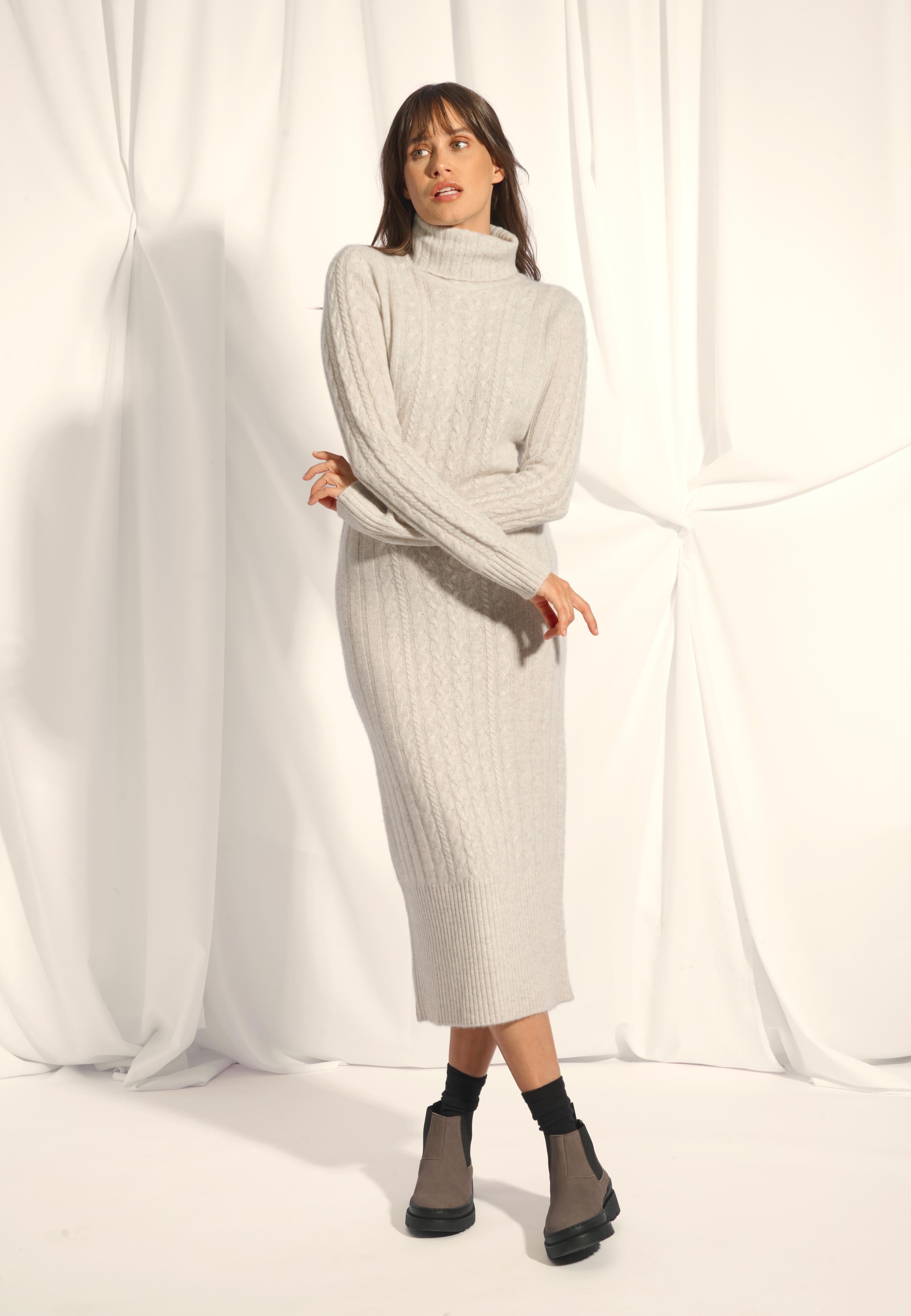 DOLKAR robe col roulé gris perle chiné