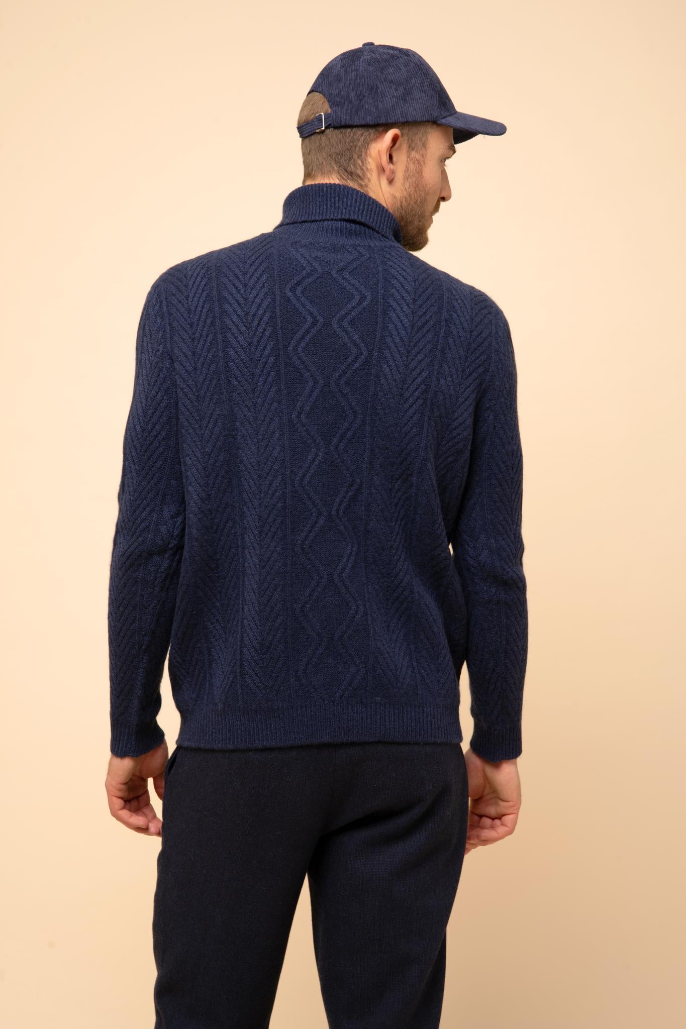 DORJE pull col roulé bleu nuit chiné