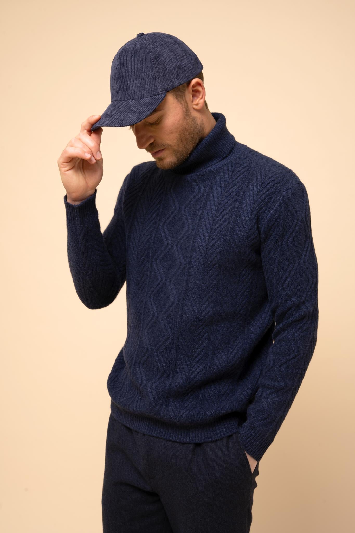 DORJE pull col roulé bleu nuit chiné
