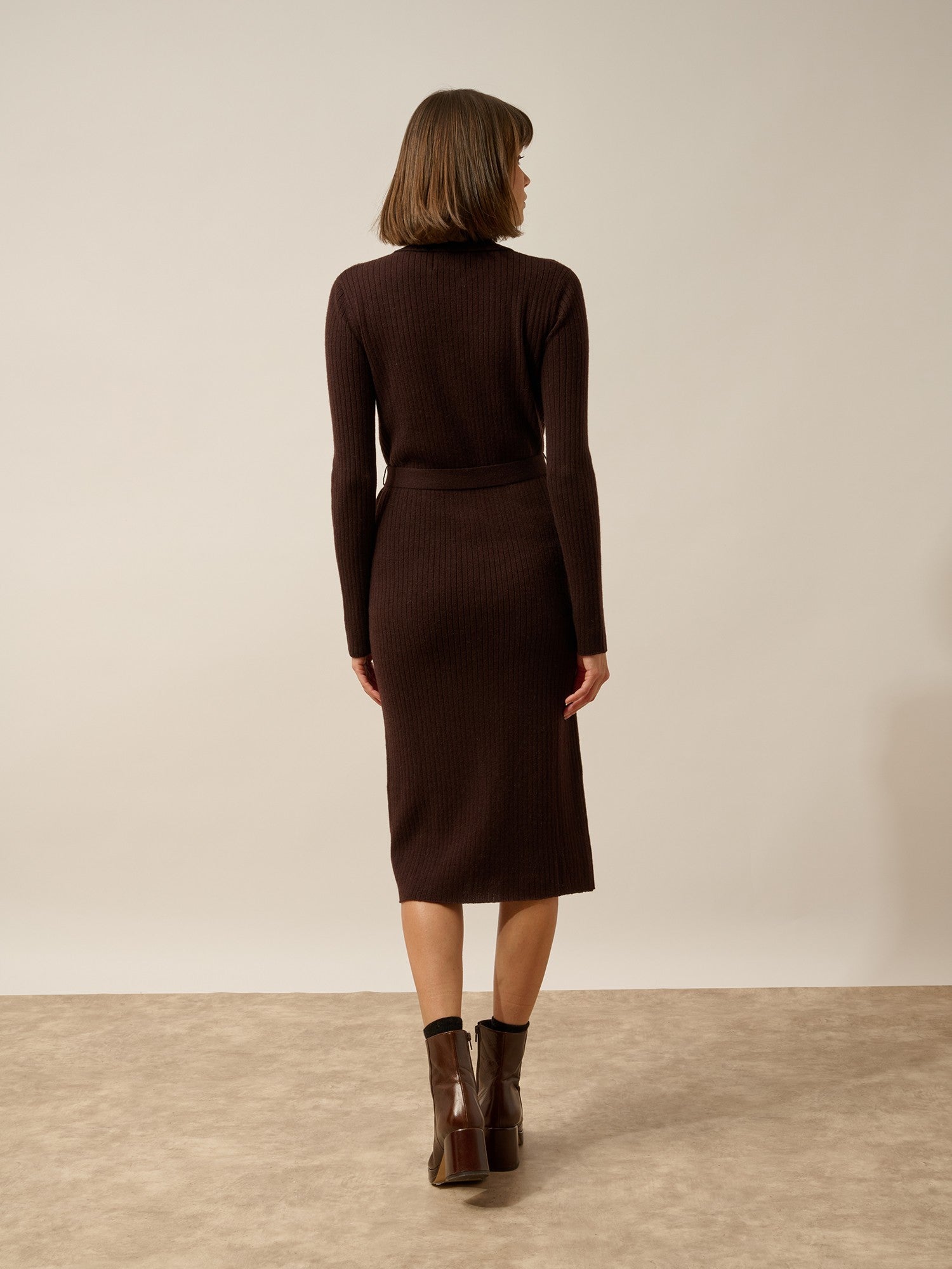 chocolate brown polo neck dress