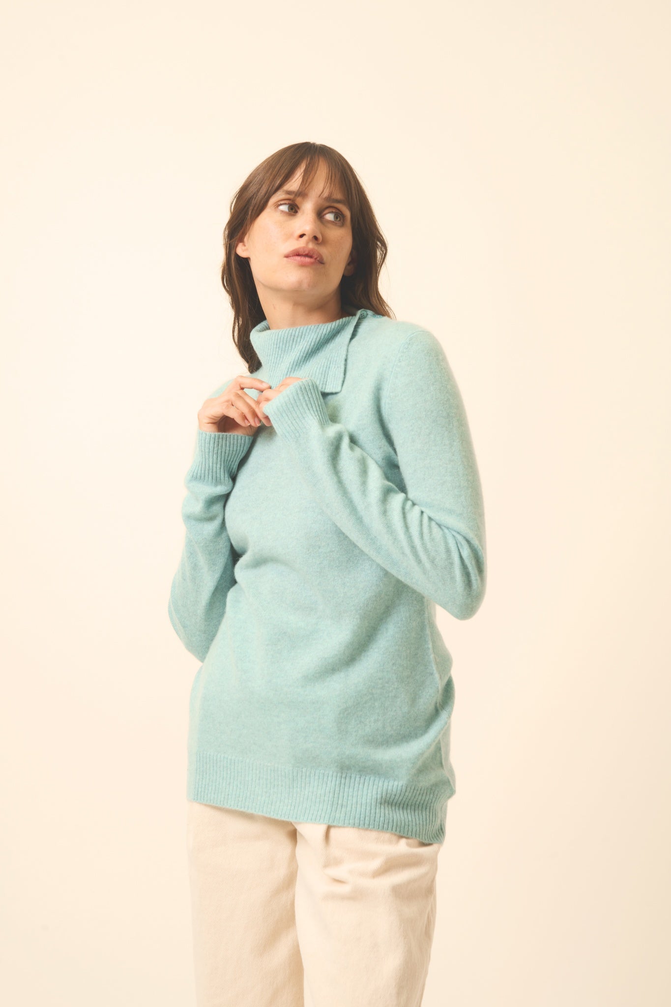DUNDEE aqua mottled turtleneck sweater