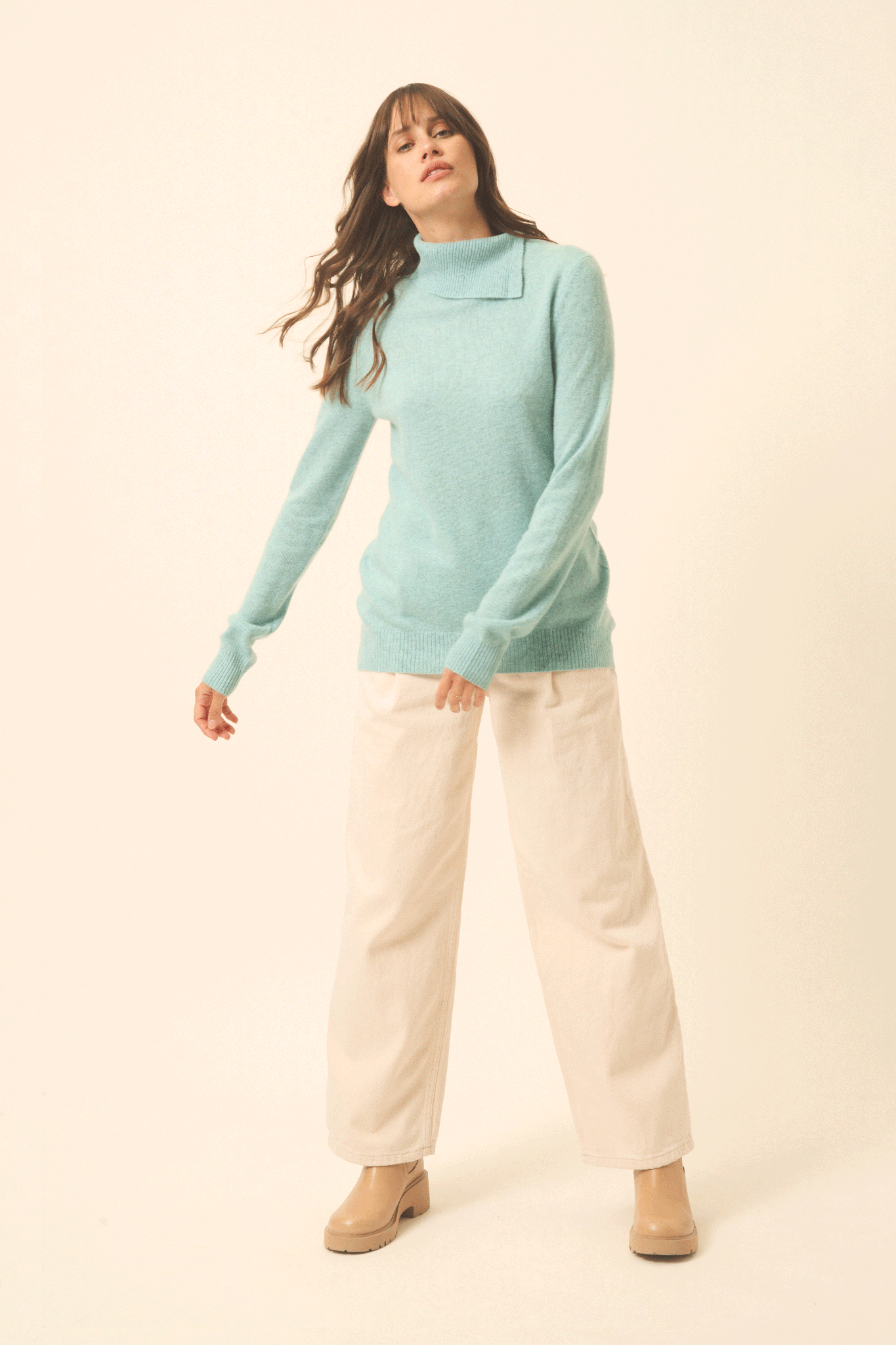 DUNDEE pull col roulé aqua chiné