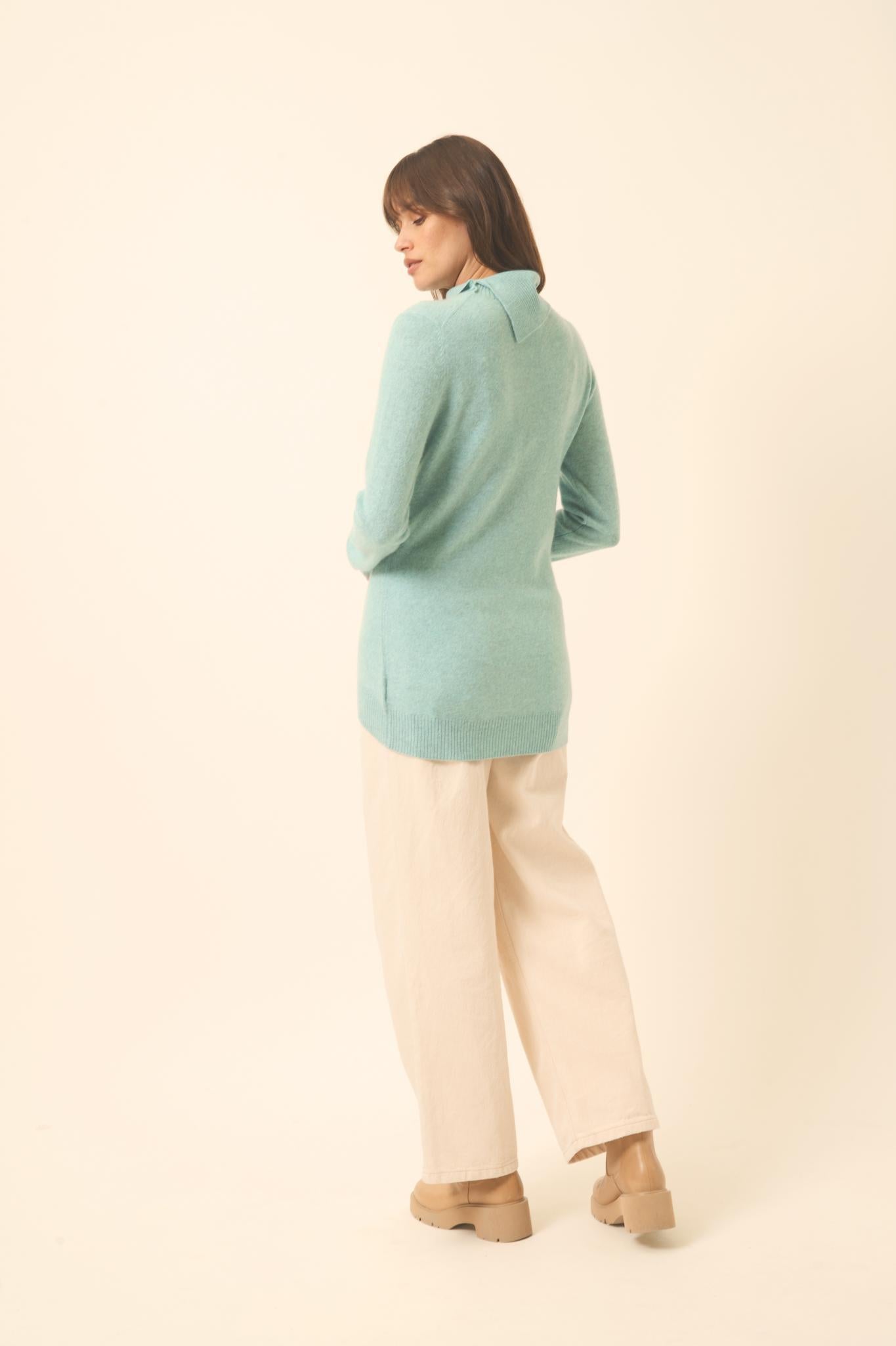 DUNDEE pull col roulé aqua chiné