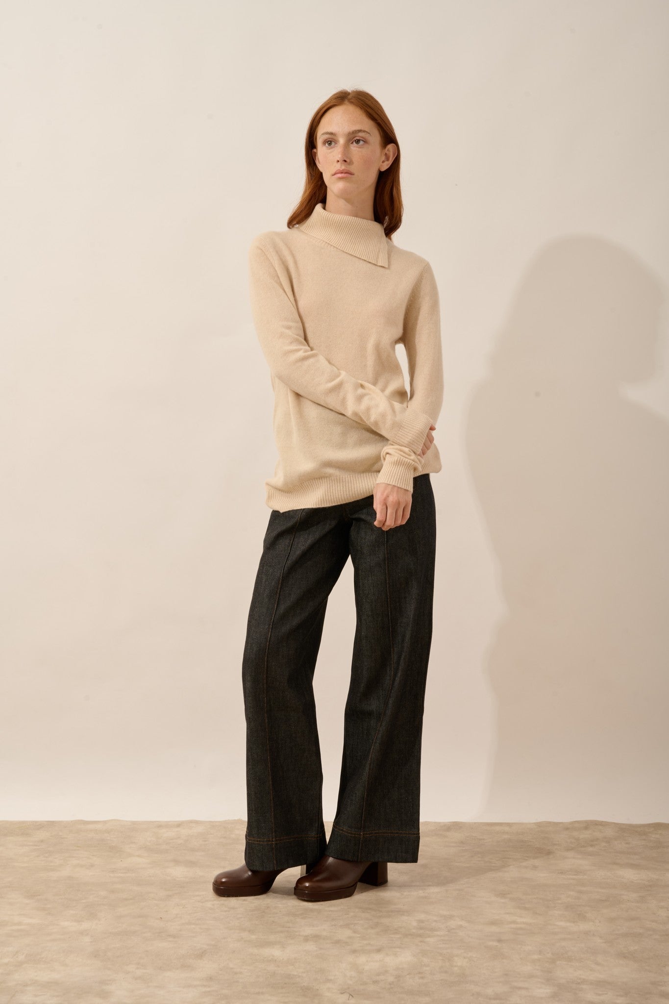 dundee pull col roulé sable