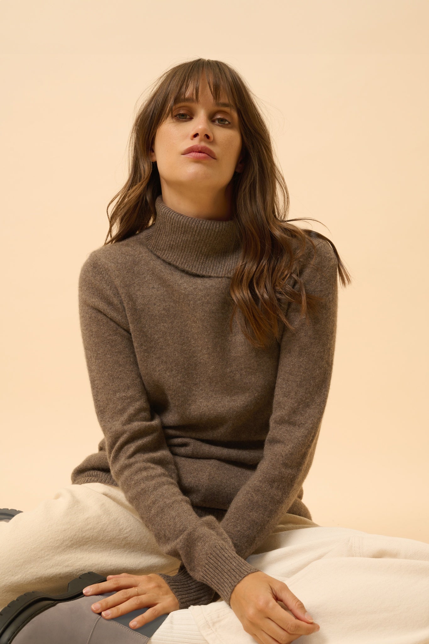 DUNDEE taupe mottled turtleneck sweater