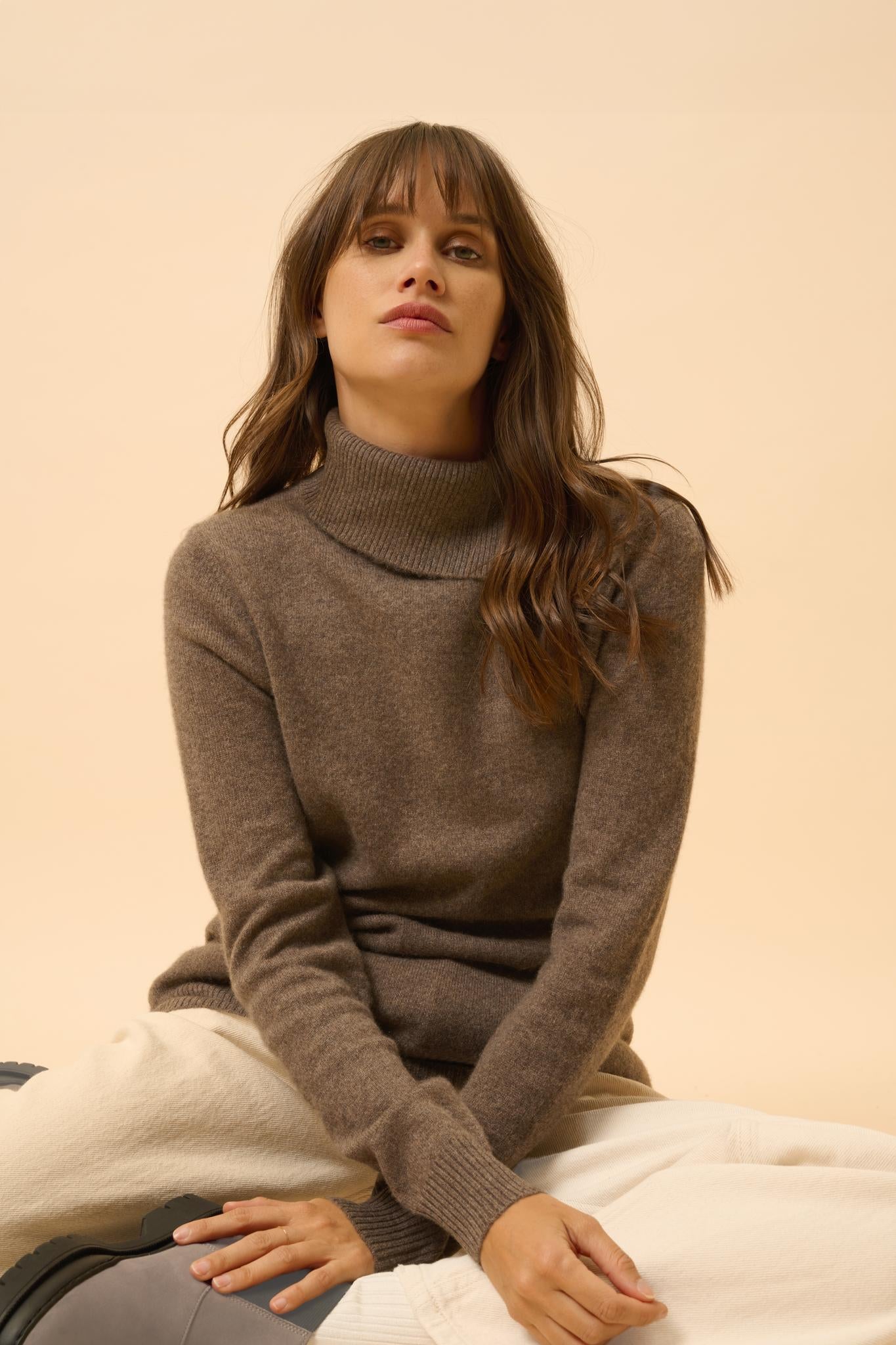 DUNDEE pull col roulé taupe chiné