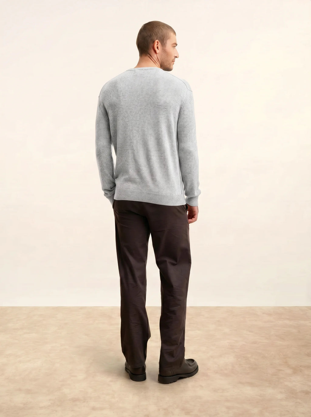 NOE Pull Col Rond Gris Perle Chiné