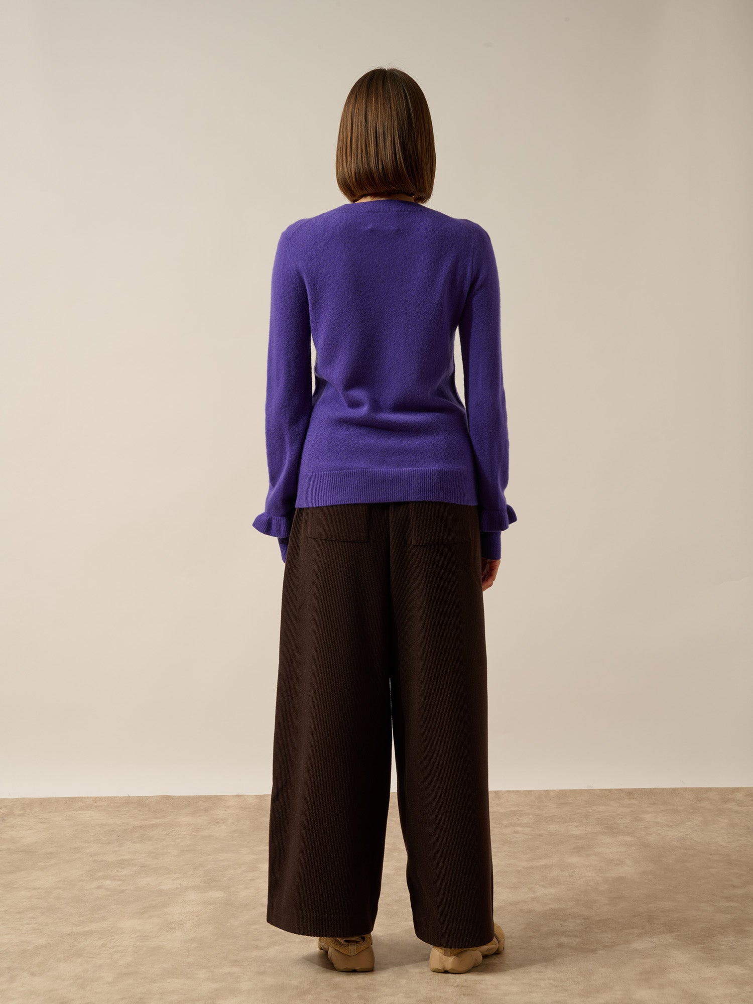 ELAREA pull col rond volants poignets améthyste