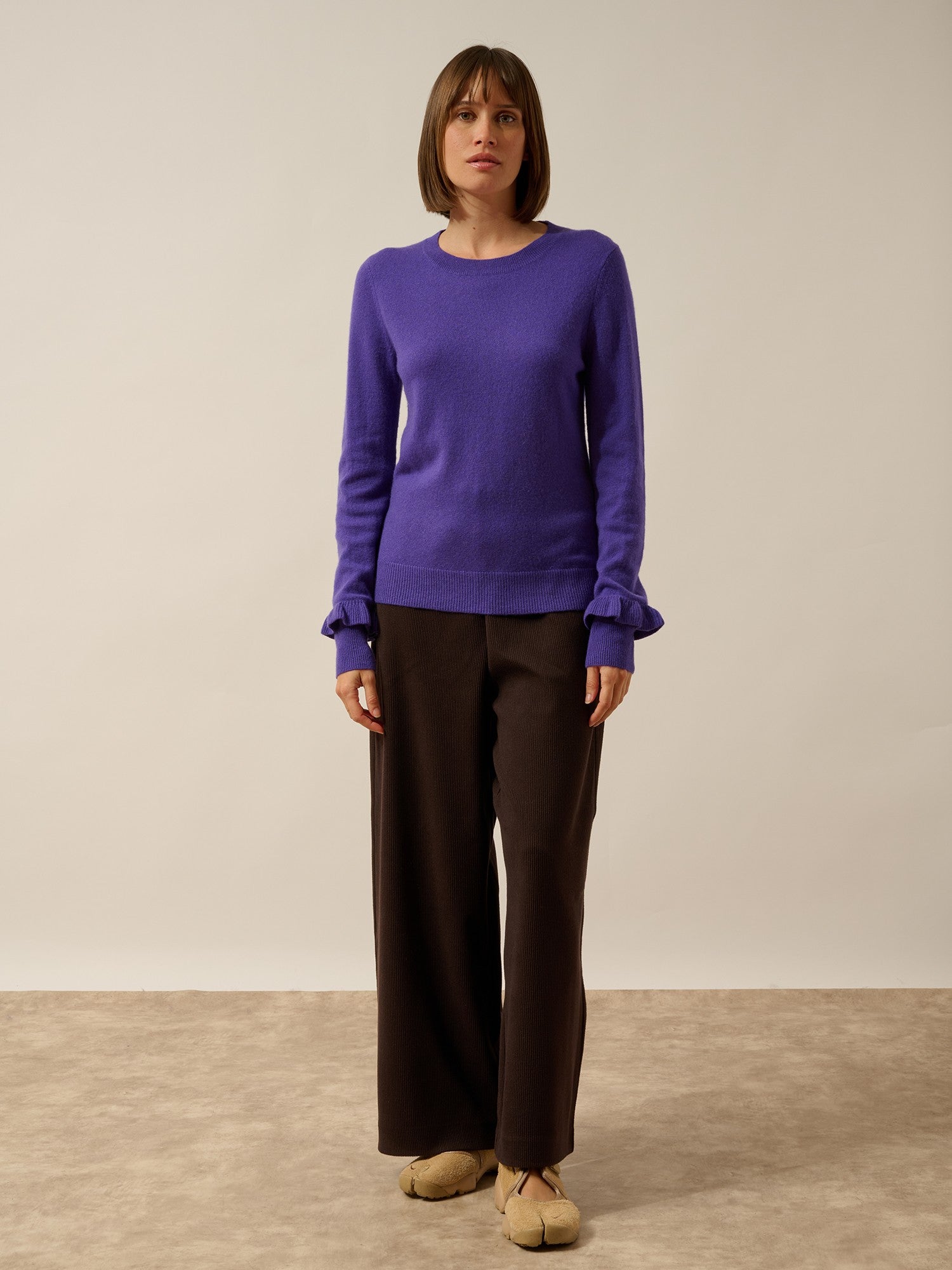 elarea pull col rond volants poignets améthyste