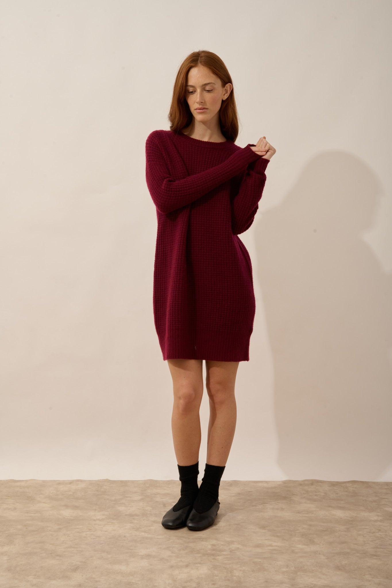 elena robe col rond 6 fils bordeaux