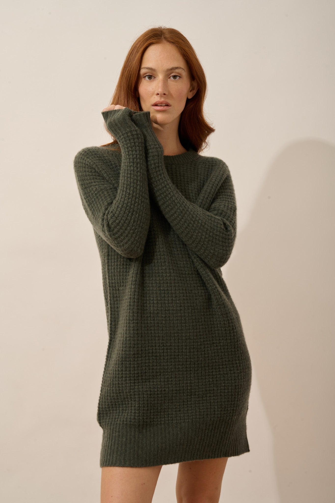 elena robe col rond 6 fils kaki chiné