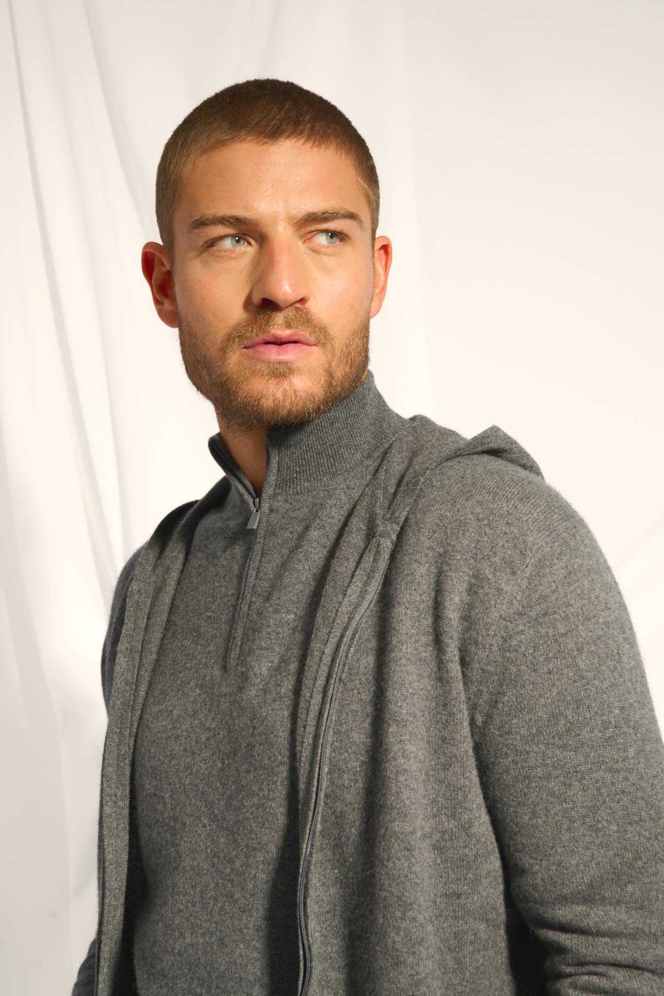 ELLIOT gilet col zippé capuche anthracite chiné