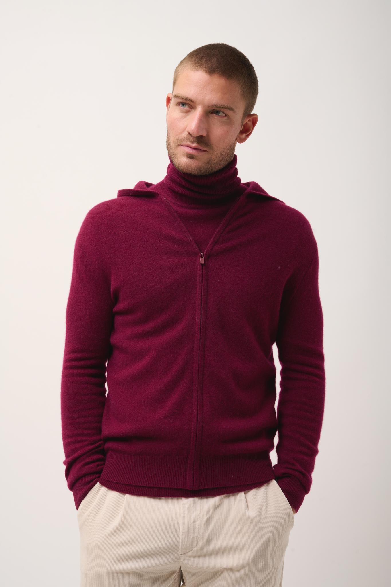 ELLIOT gilet col zippé capuche bordeaux