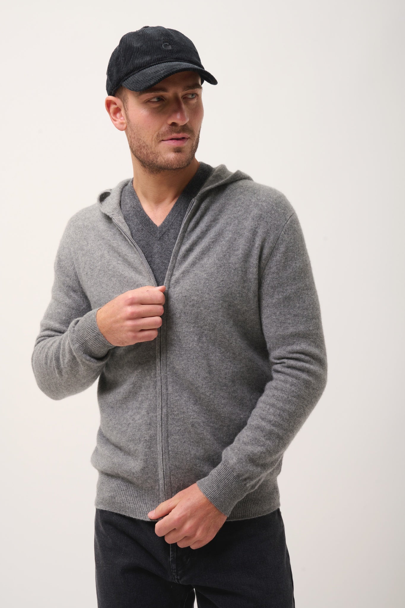 ELLIOT gilet col zippé capuche flanelle chiné