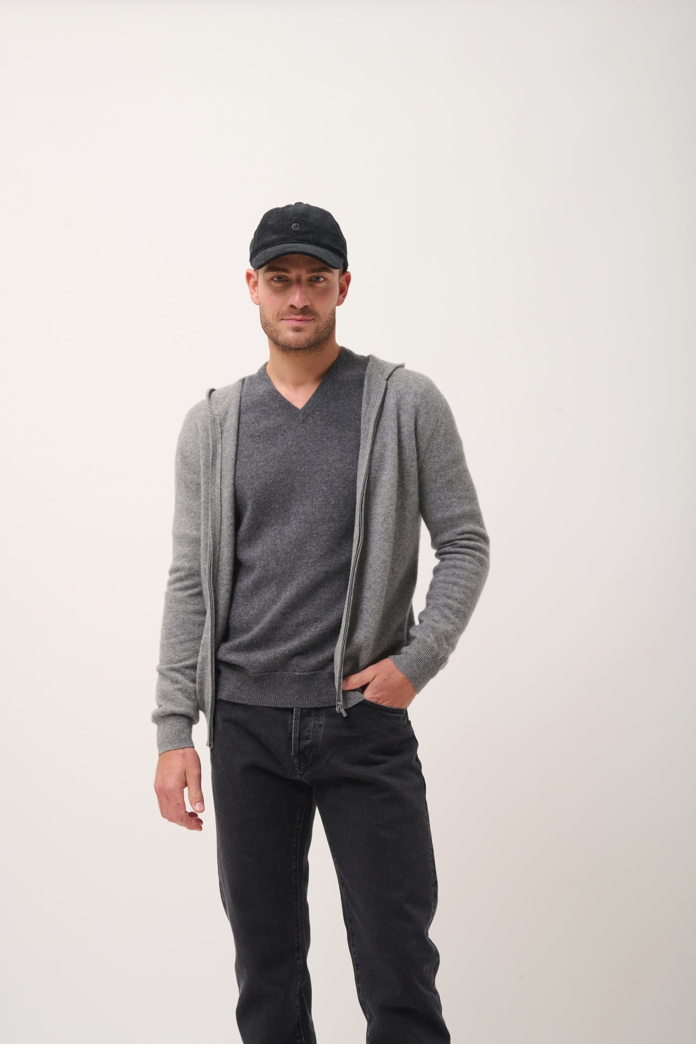 ELLIOT gilet col zippé capuche flanelle chiné