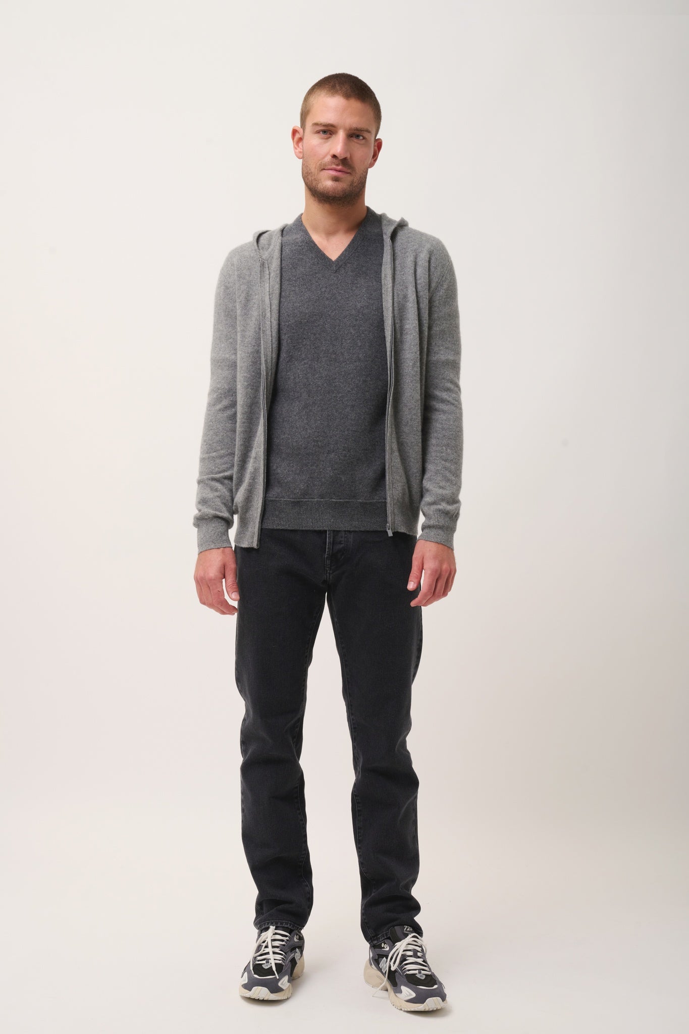 ELLIOT gilet col zippé capuche flanelle chiné