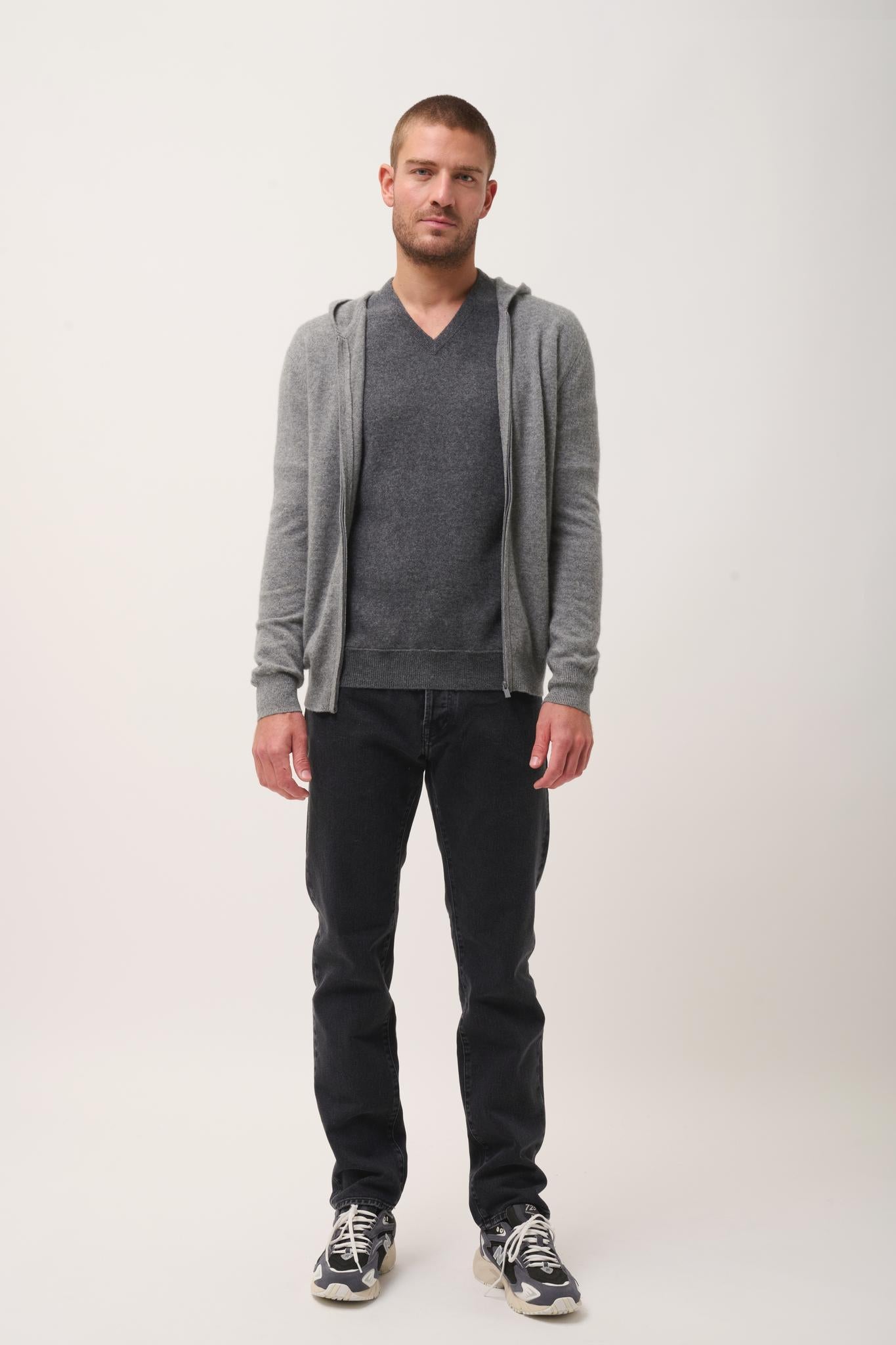 ELLIOT gilet col zippé capuche flanelle chiné