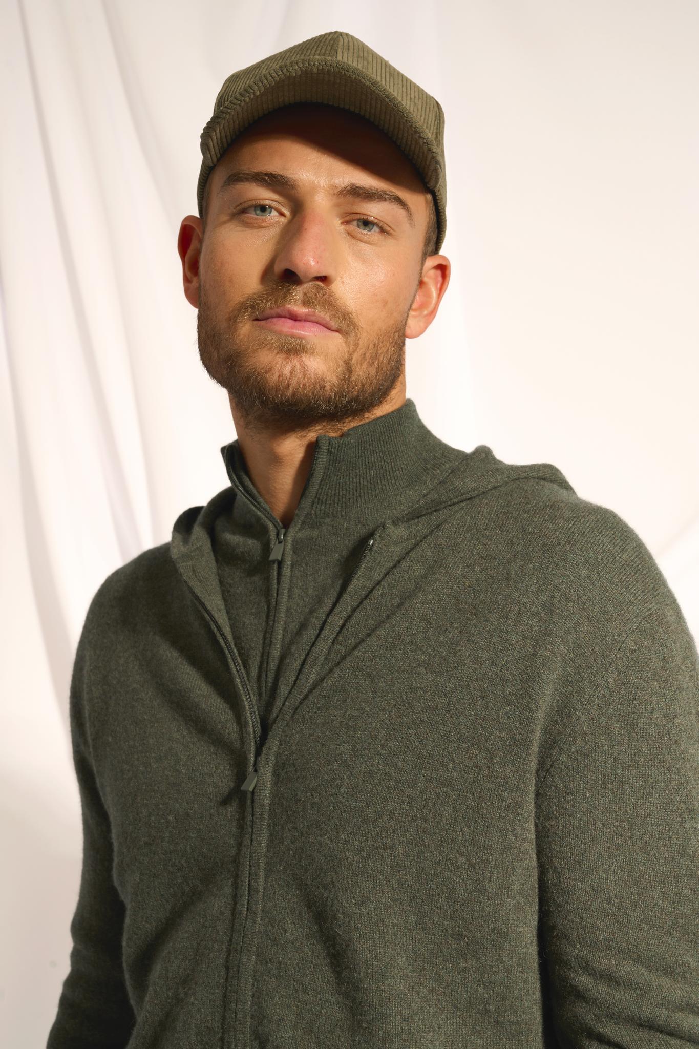 ELLIOT gilet col zippé capuche kaki chiné
