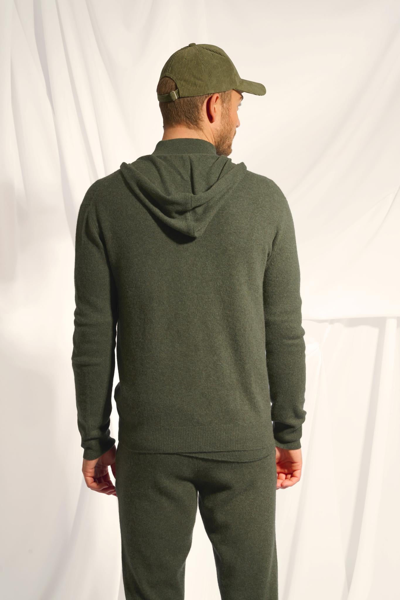 ELLIOT gilet col zippé capuche kaki chiné