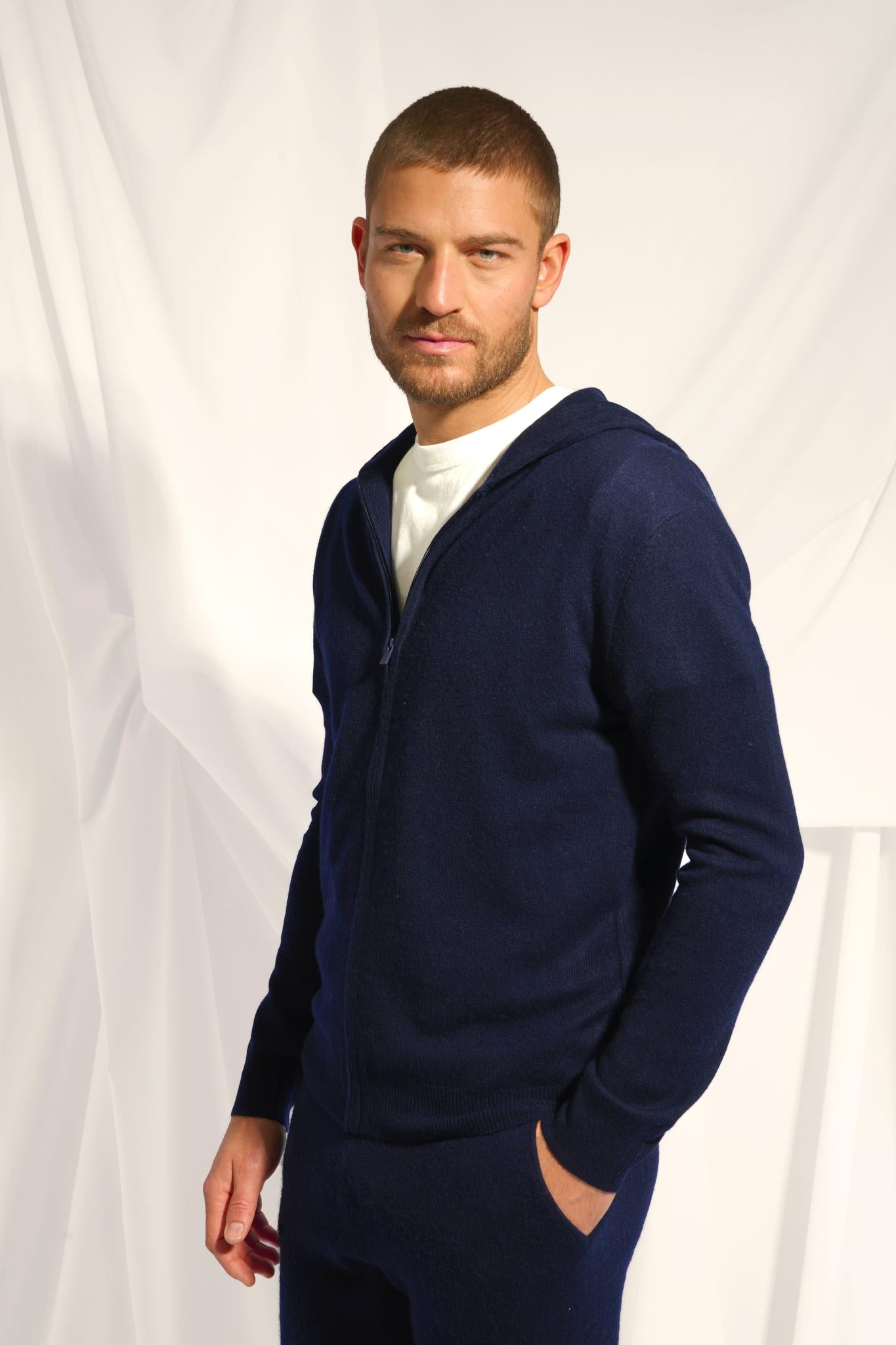 ELLIOT gilet col zippé capuche navy