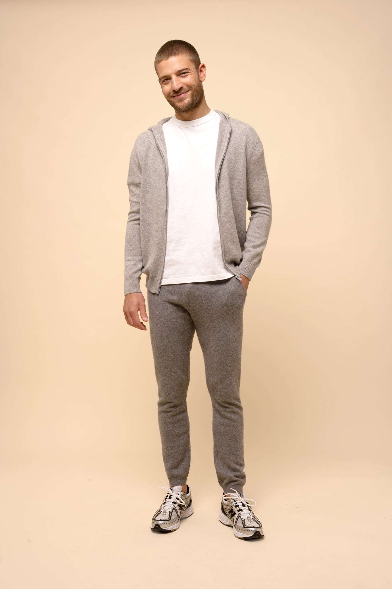 ELLIOT gilet col zippé capuche nuage chiné