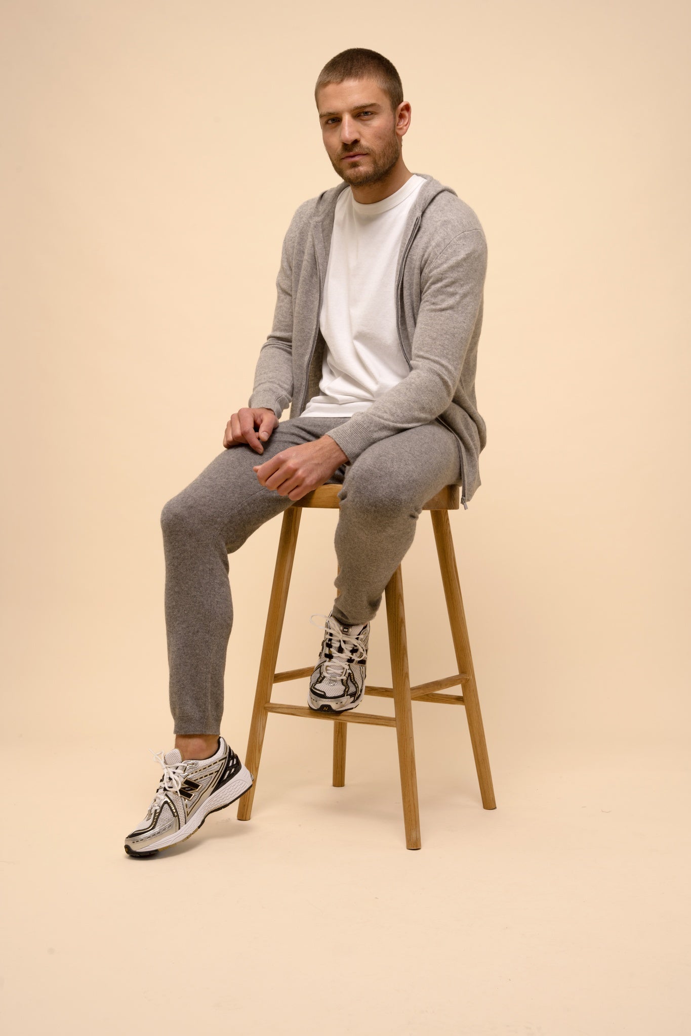 ELLIOT gilet col zippé capuche nuage chiné