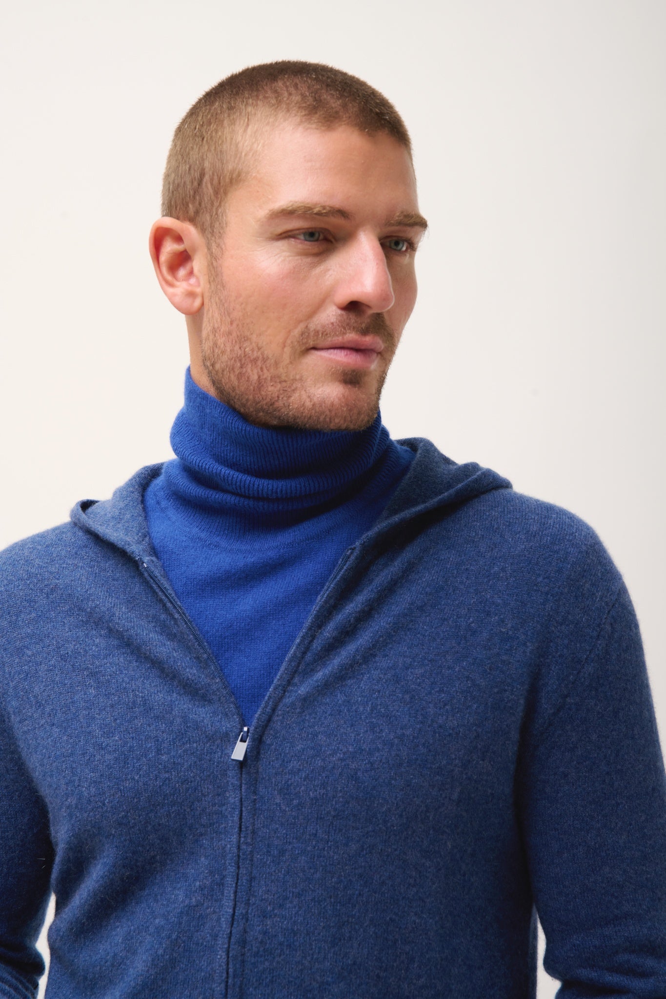 ELLIOT gilet col zippé capuche ocean chiné