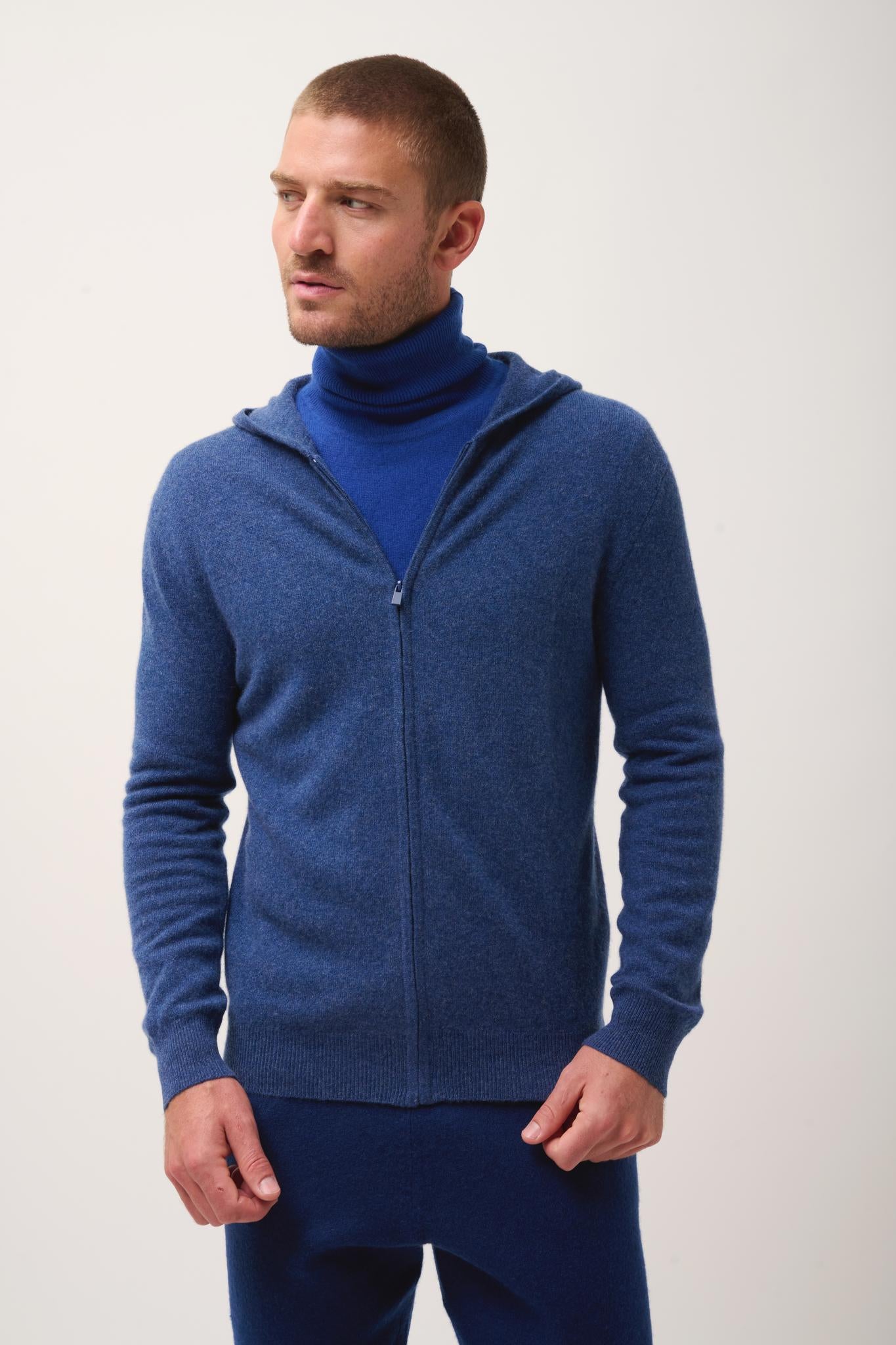 ELLIOT gilet col zippé capuche ocean chiné