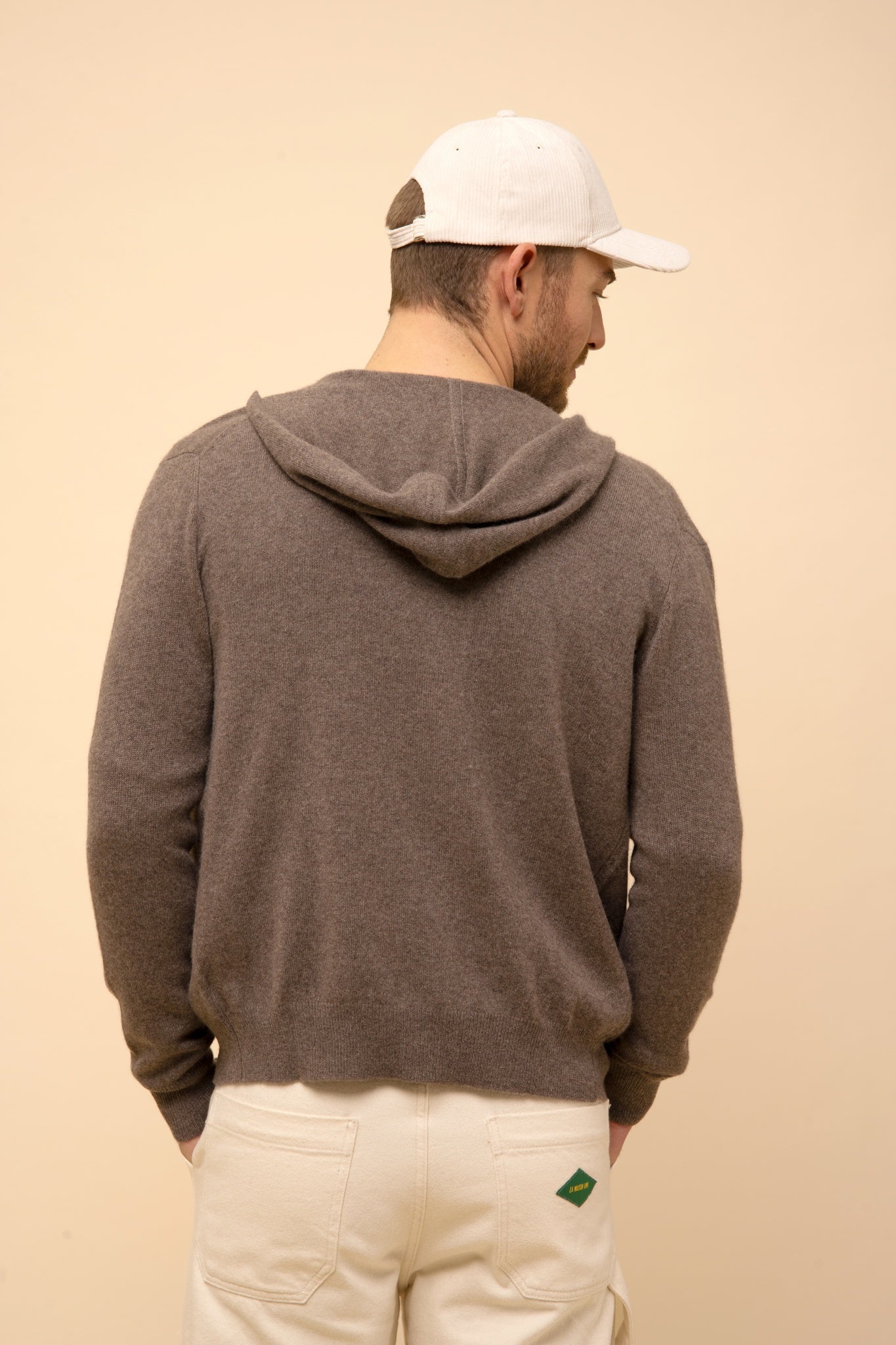 ELLIOT gilet col zippé capuche taupe chiné