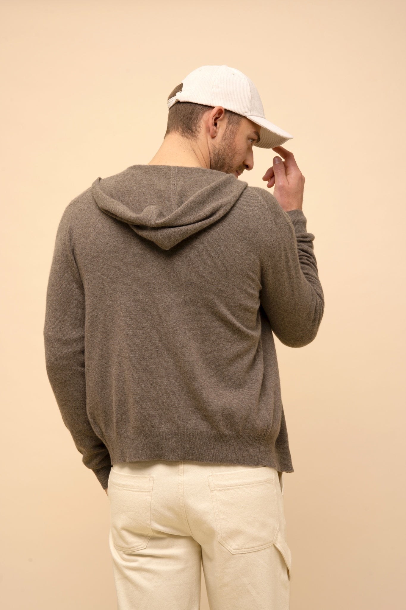 ELLIOT gilet col zippé capuche taupe chiné