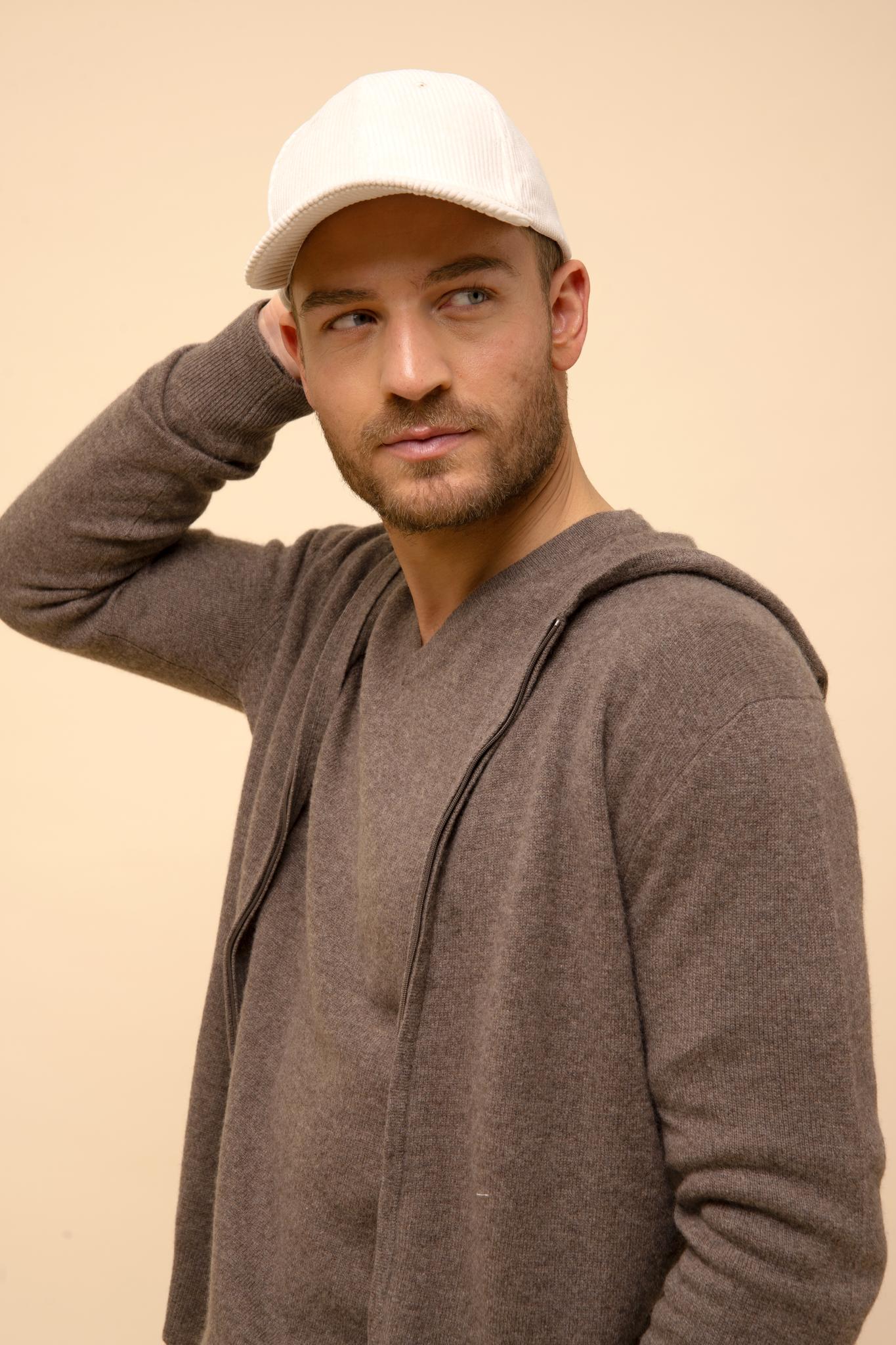 ELLIOT gilet col zippé capuche taupe chiné