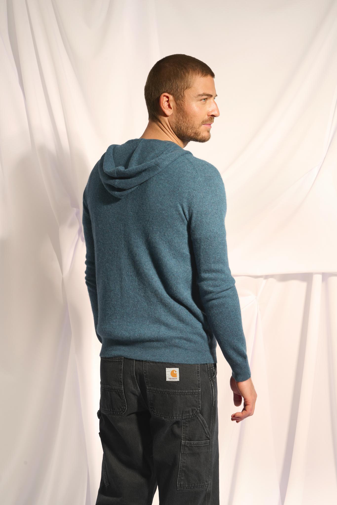 ELLIOT gilet col zippé capuche vert canard chiné