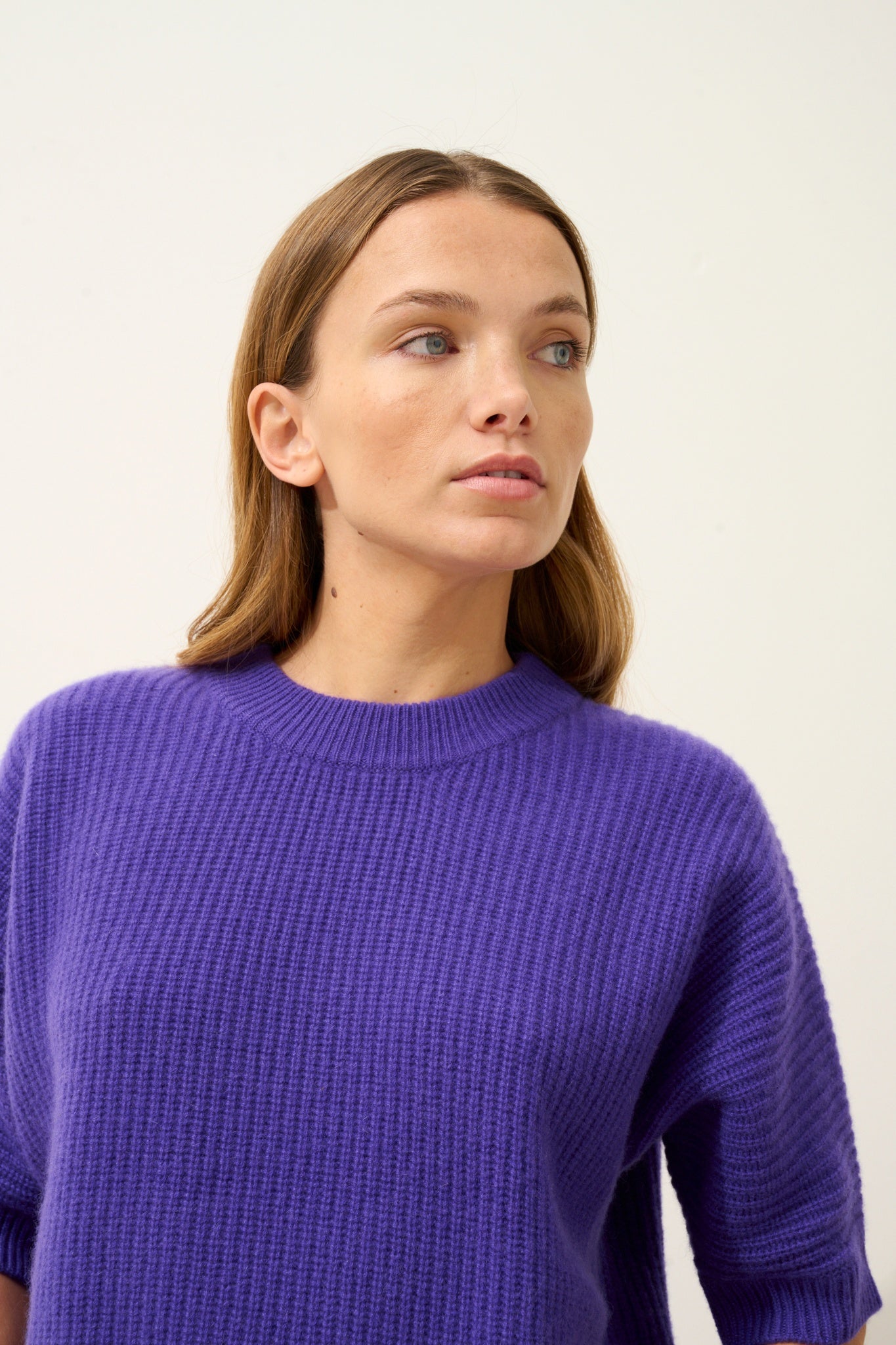 ÉRINA t-shirt col bateau chauve souris 4 fils améthyste