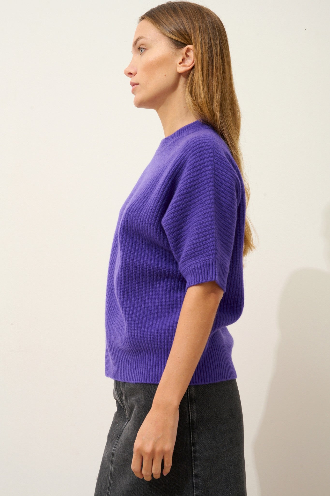 érina t-shirt col bateau chauve souris 4 fils améthyste 100% cachemire